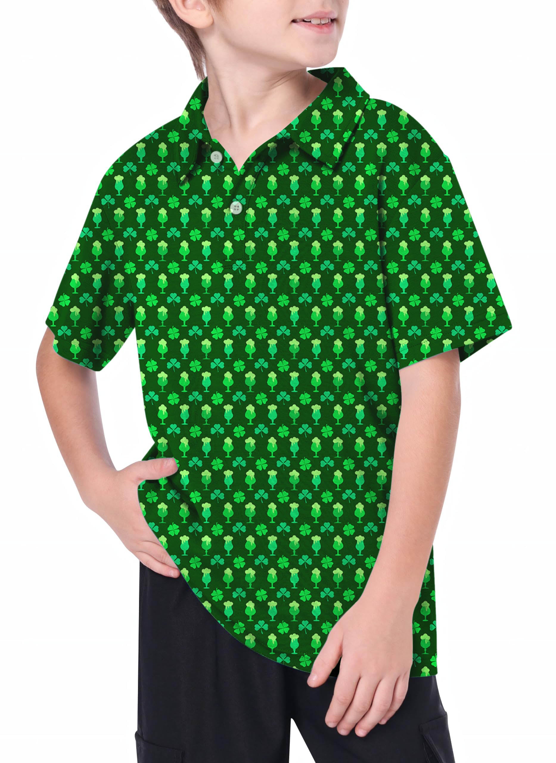 Youth Green beer clover leaf St. Patrick's Day Golf Polo