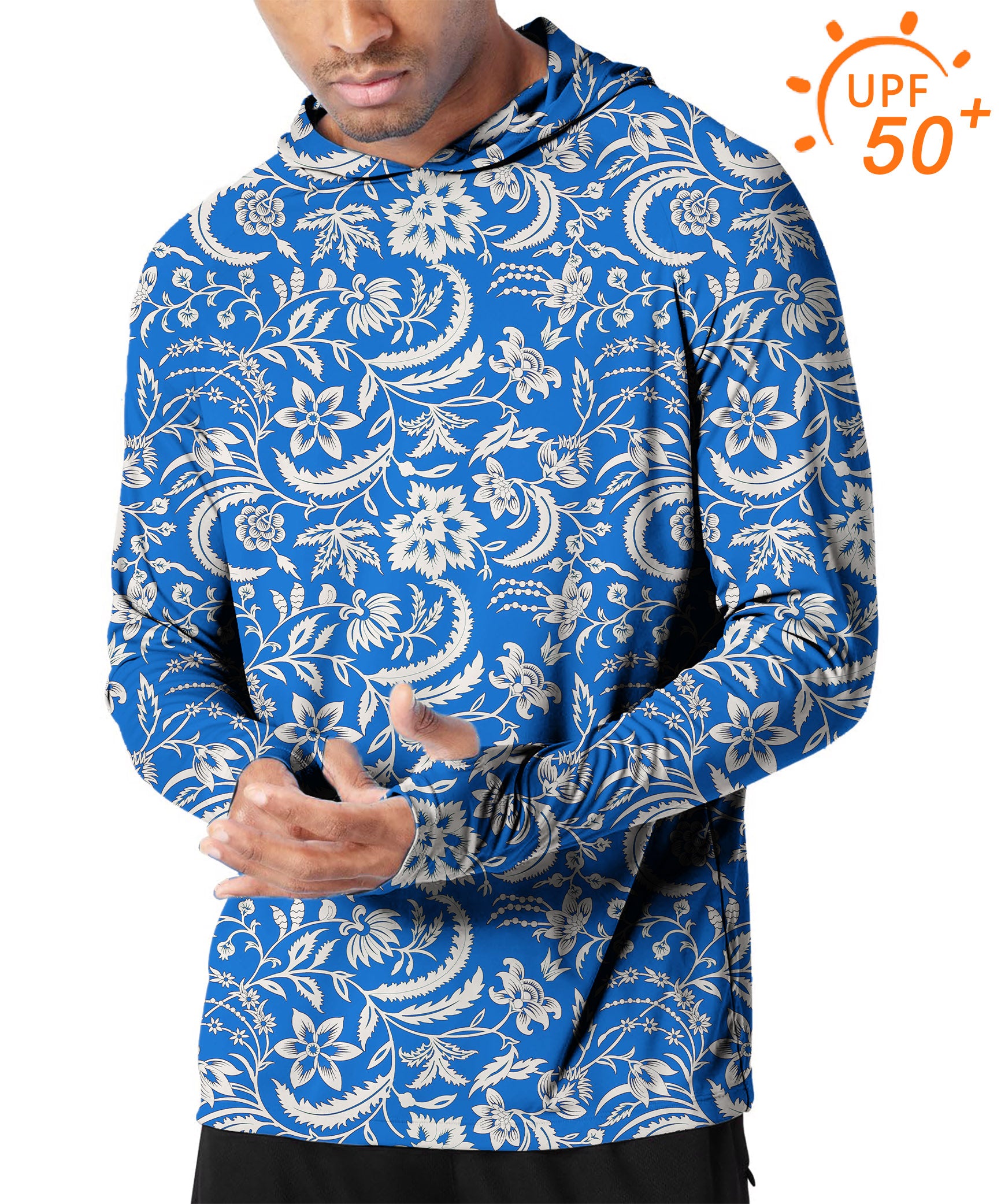 Men's Outdoor Blue flowers Golf Sun Protection Slim Fit  hoodies