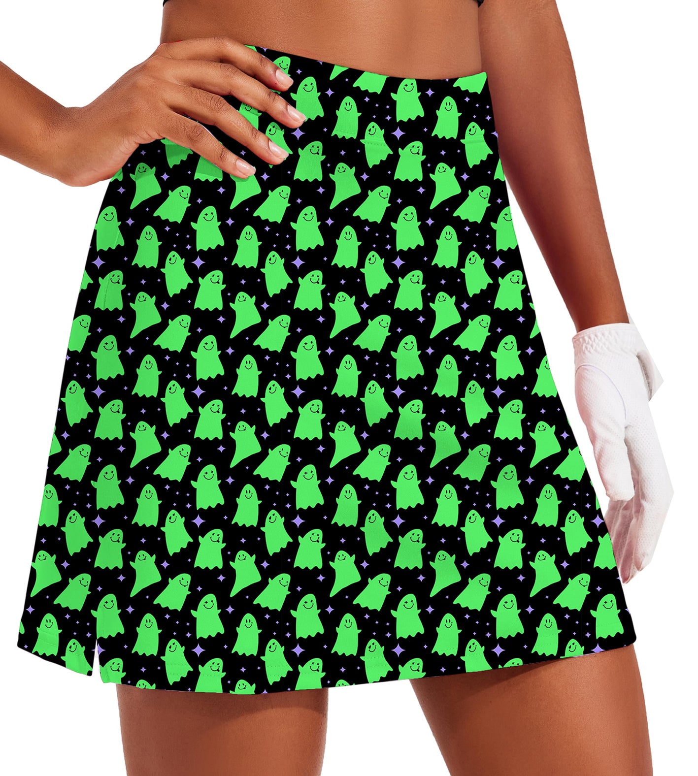 Halloween Women's -Green Ghost Golf Skirts Inner Shorts Pocket