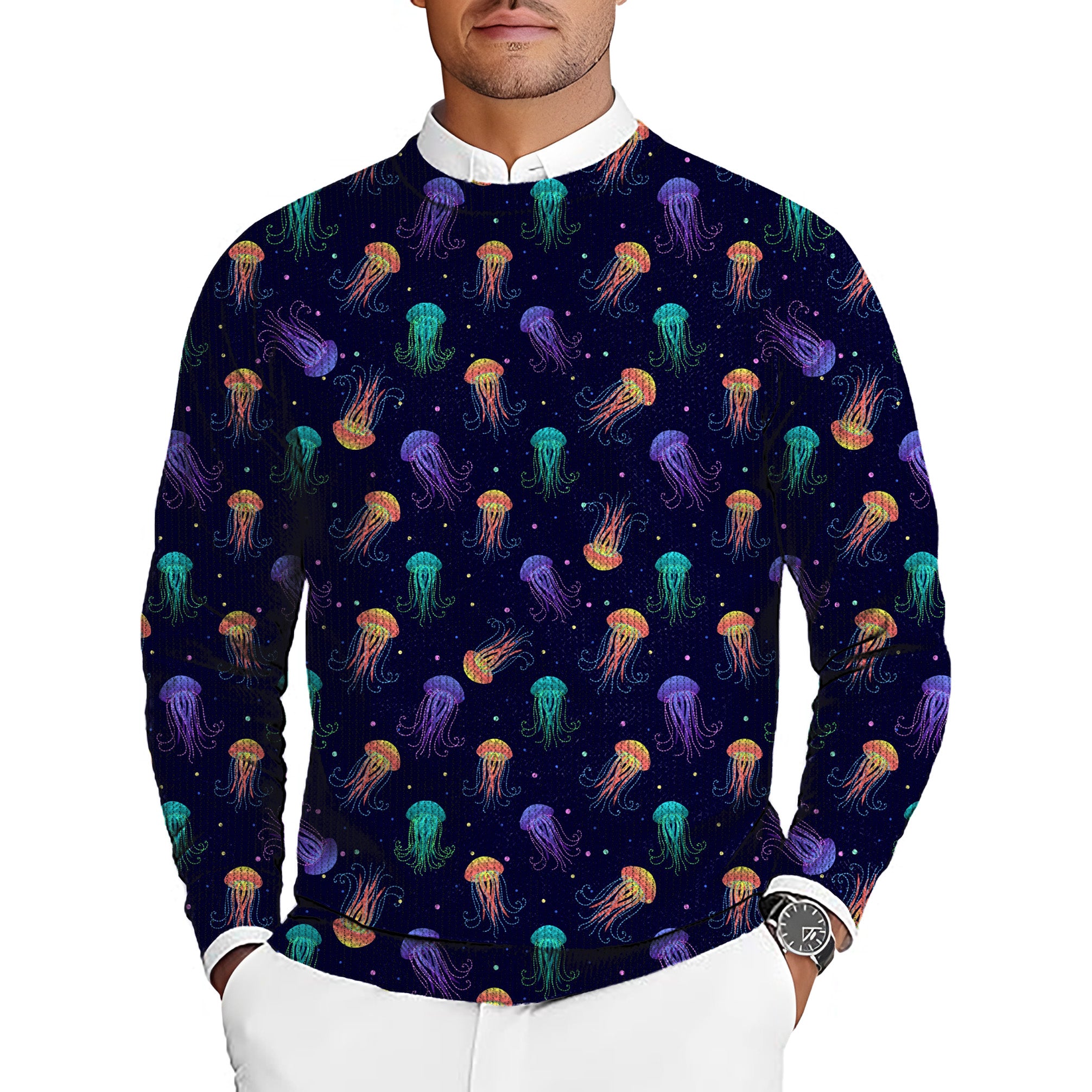 jellyfish Men's Golf Crewneck Pullover Sweaters Ugly Sweater