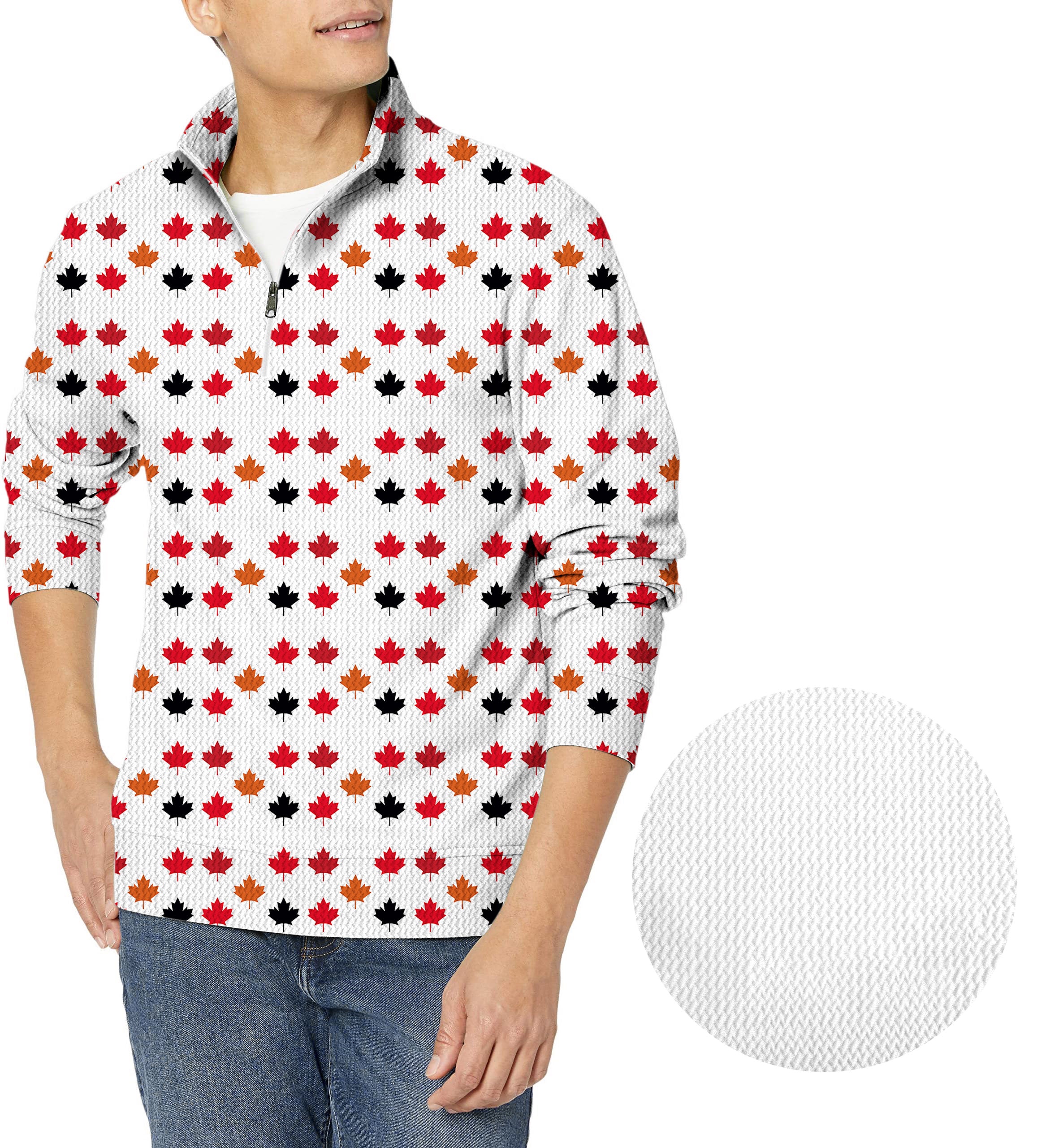 Canada Four Color Maple Leaves Men's Golf Waffle Zipper Pullover