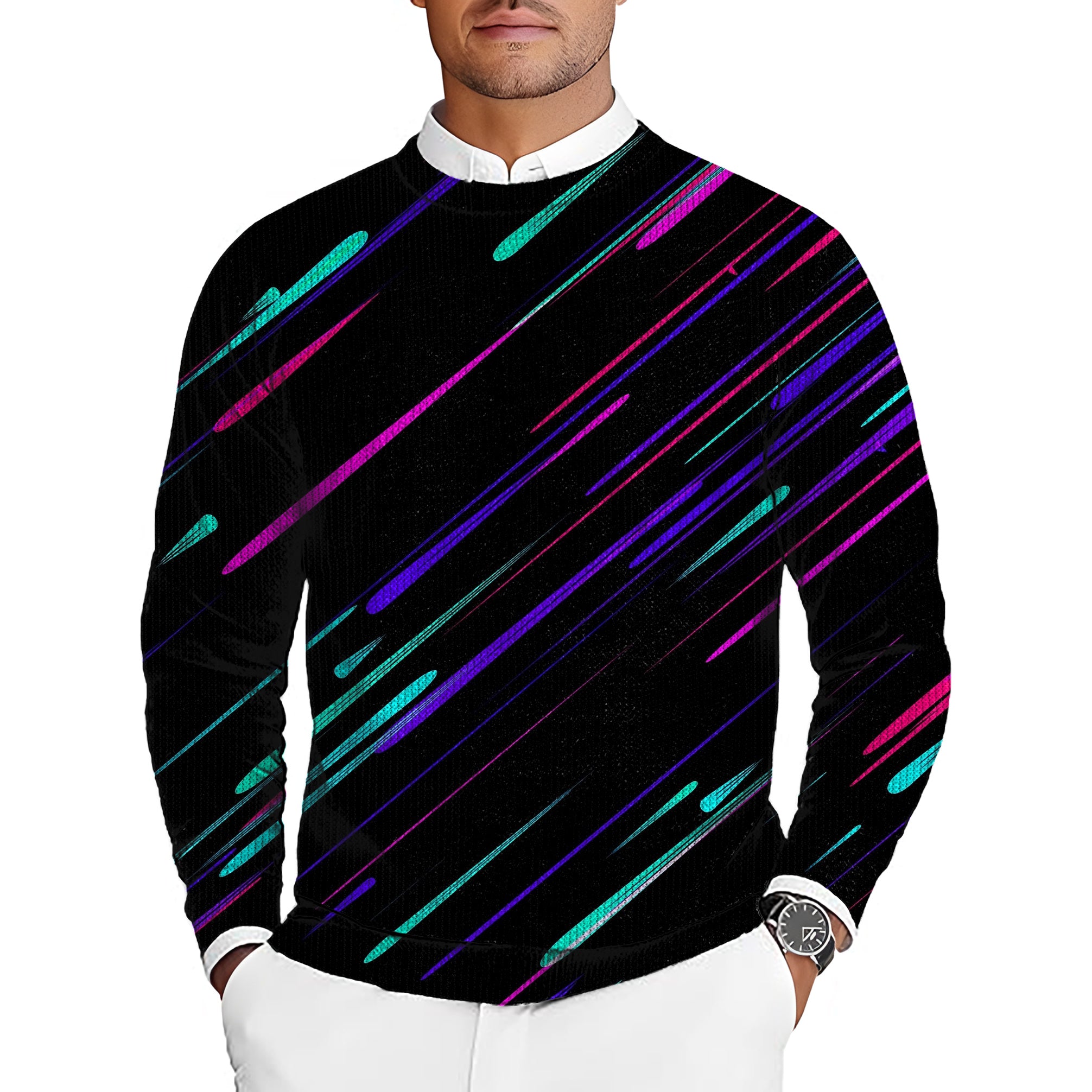 Shooting Stars Men's Golf Crewneck Pullover Sweaters Ugly Sweater