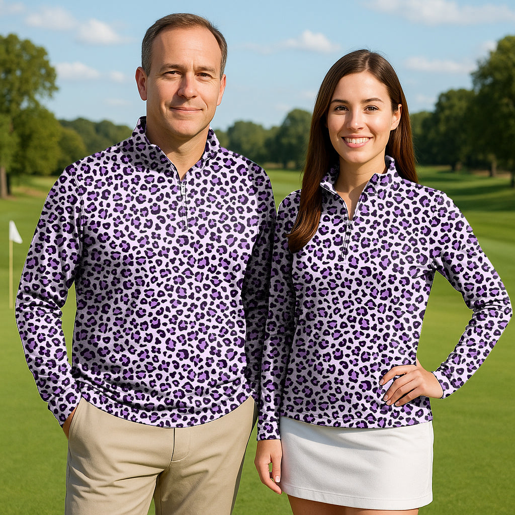 pink leopard print Couple Golf Active 3/4 Zipper Top Long Sleeves