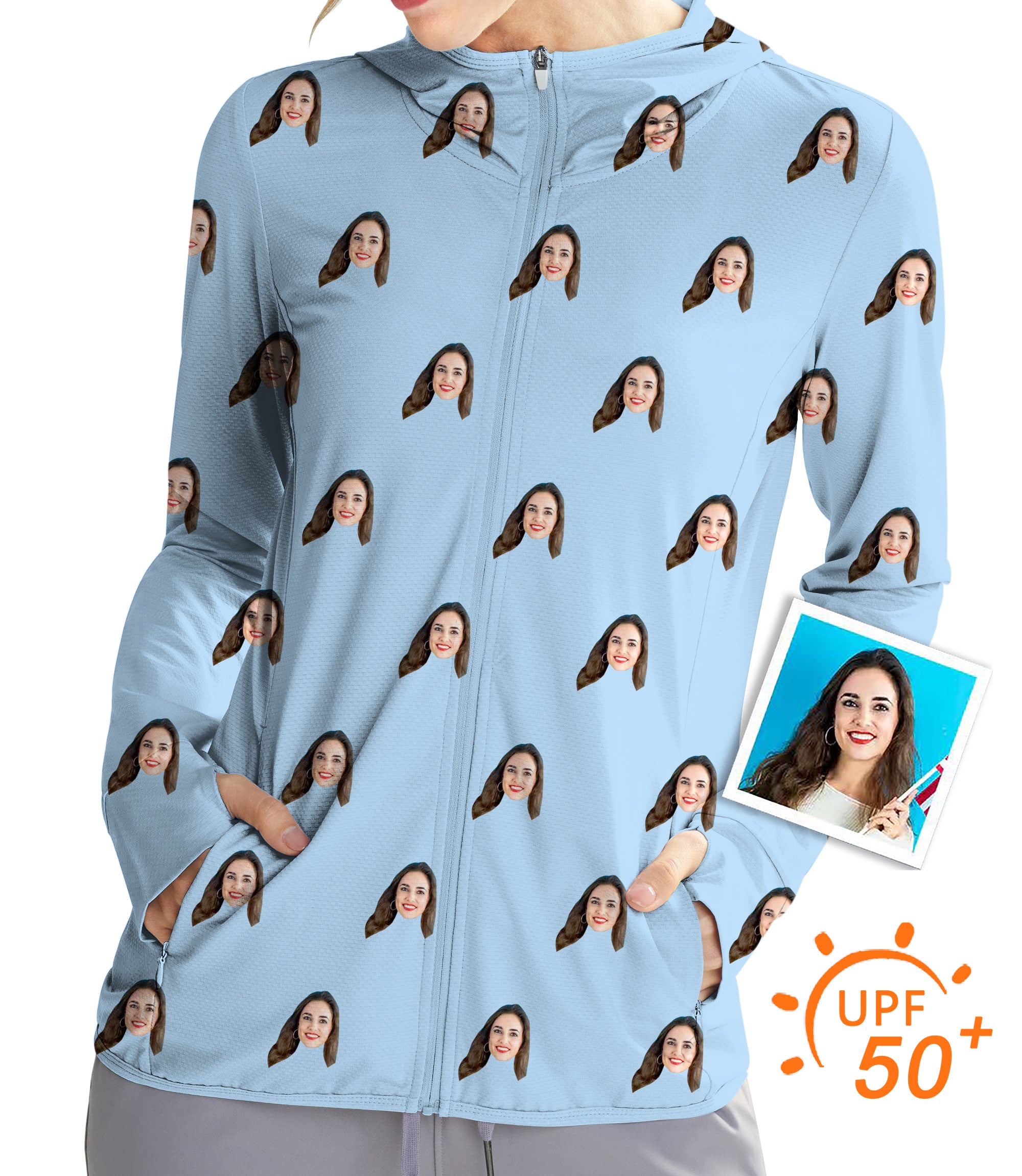 Women's Outdoor Custom Photo Funny Face Golf Sun Protection Slim Fit zip hoodies