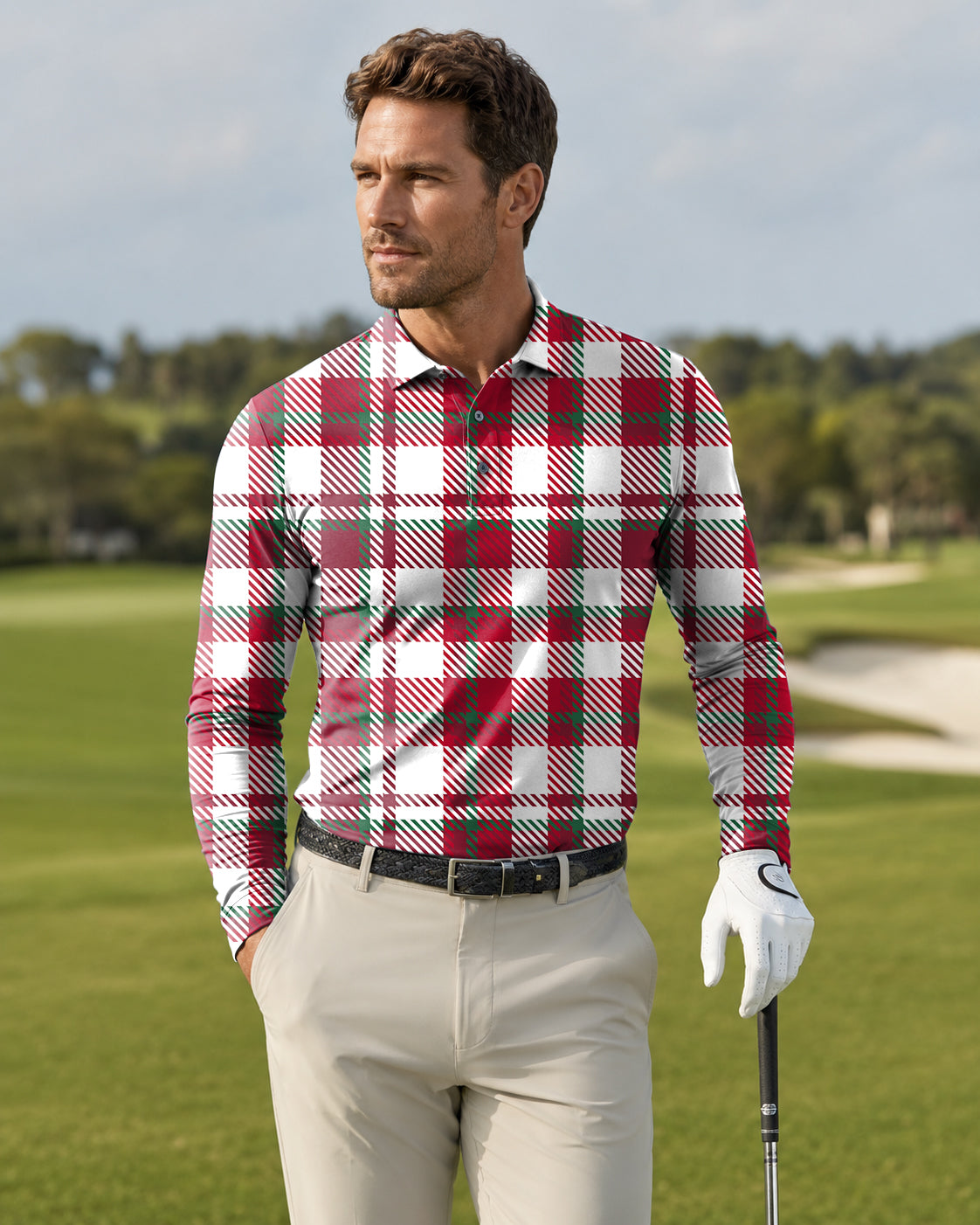 Men's Christmas stripes Long-sleeved Polo