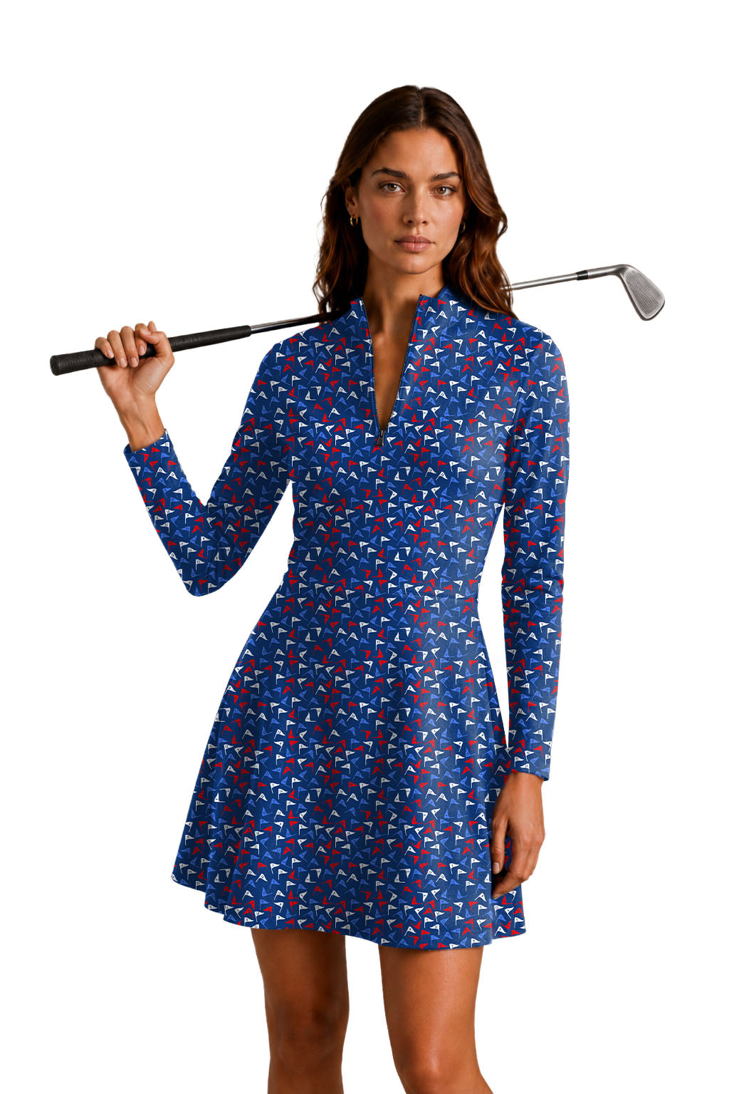 Flag Tap Women's Golf Long Sleeve Zipper Dresses Comes with separate matching shorts