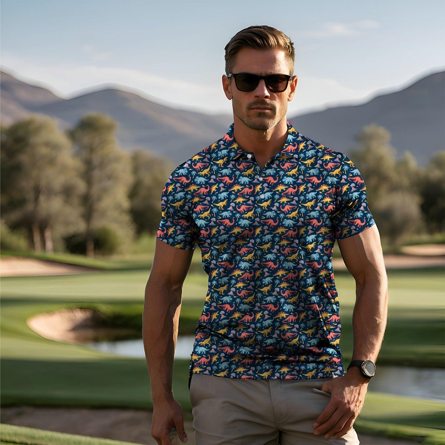 Men's golf polo Dinosaur World