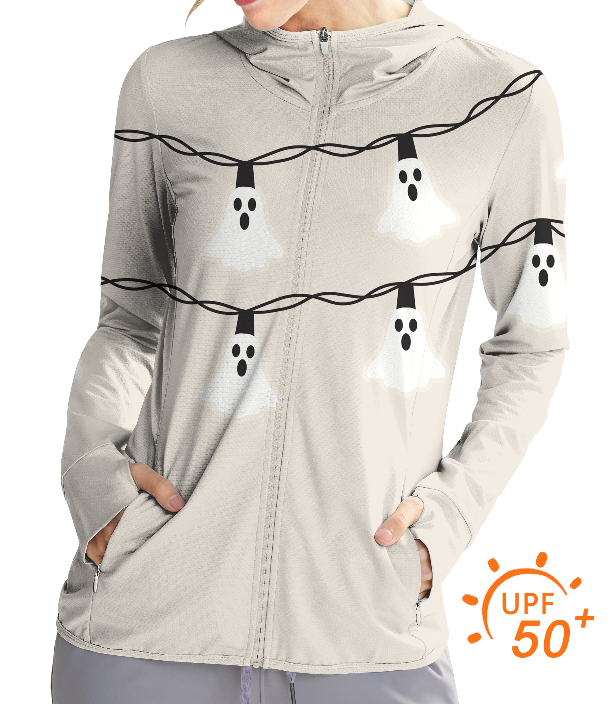 Women's Outdoor Halloween Ghost Light Golf Sun Protection Slim Fit zip hoodies