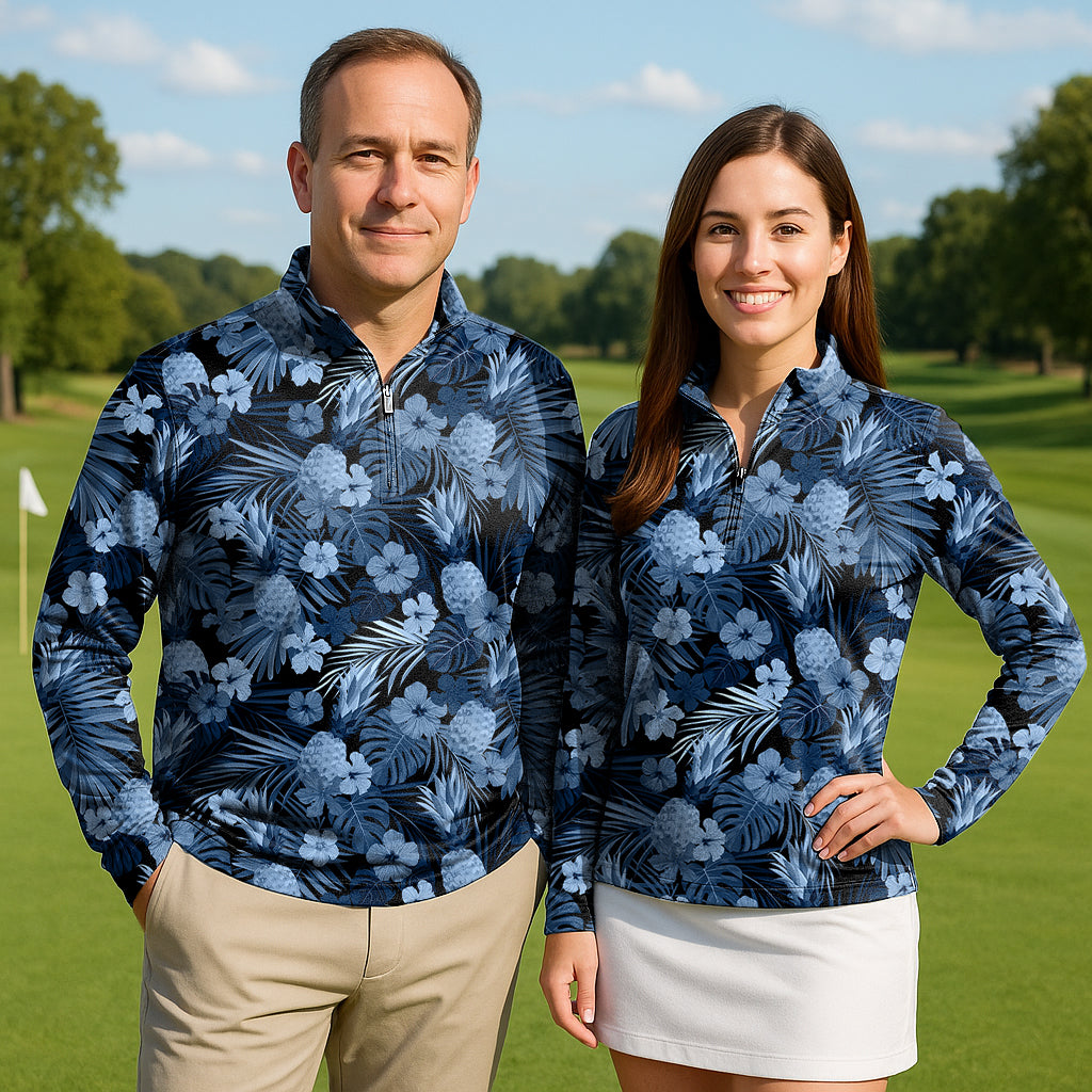 Hala Kahiki Couple Golf Active 3/4 Zipper Top Long Sleeves