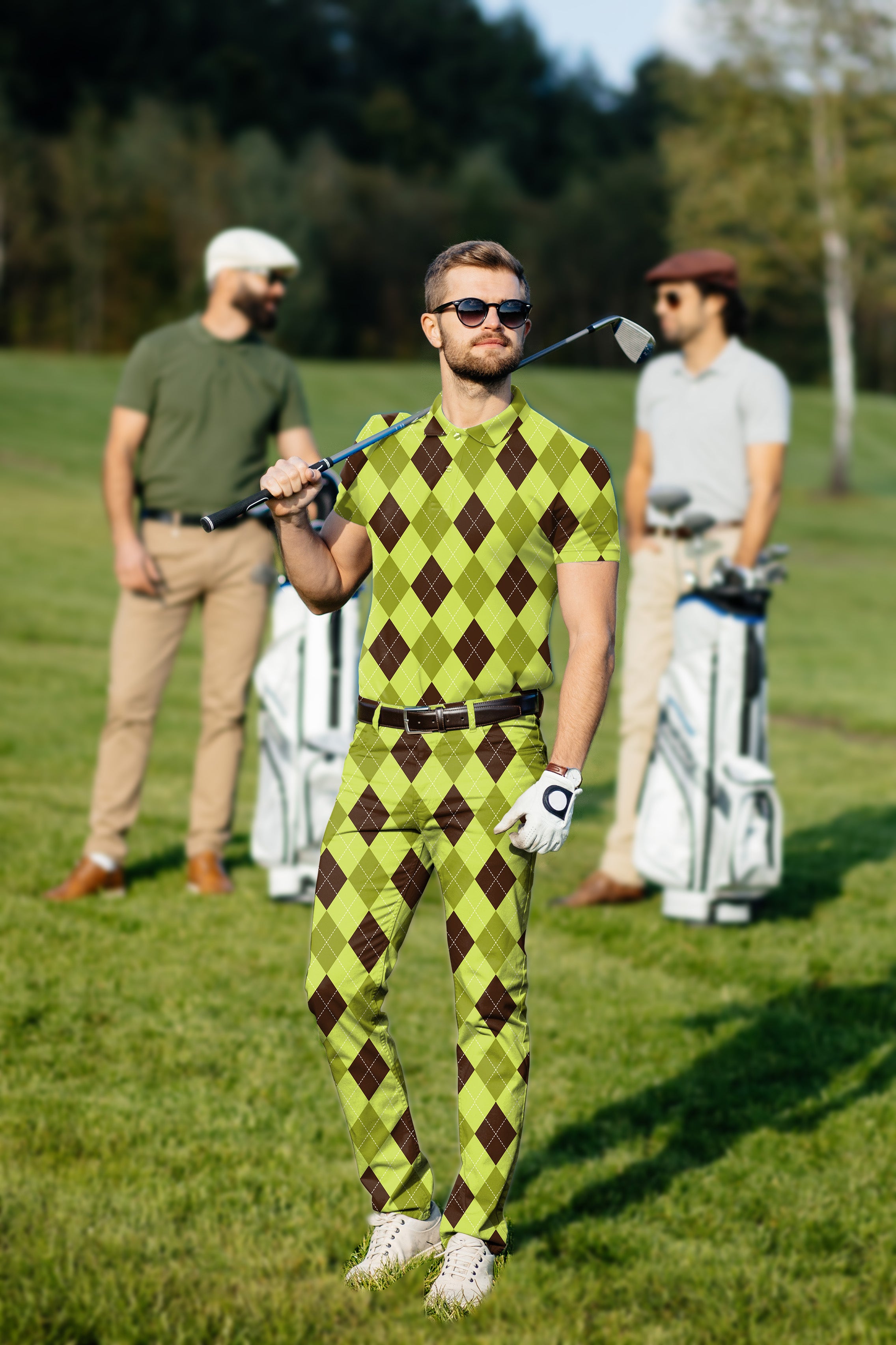 Men's Golf Set Polo+Pants Yollow Argyle