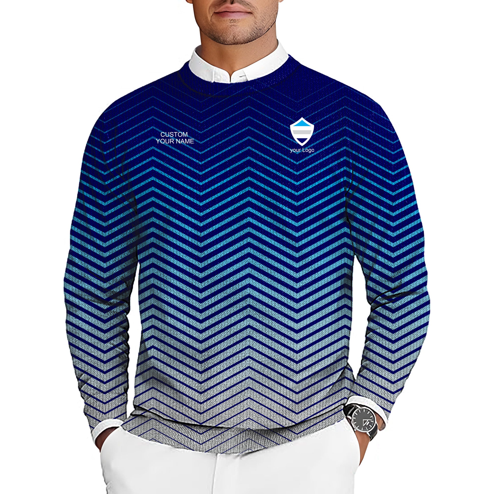 blue white sport Team Men's Golf Crewneck Pullover Sweaters Ugly Sweater