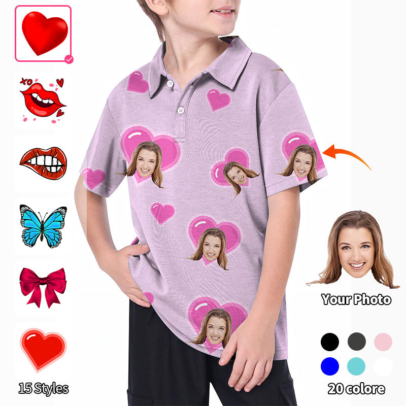 Valentine's Day Youth Custom Photo Face Custom Color Purple Love Golf Polo