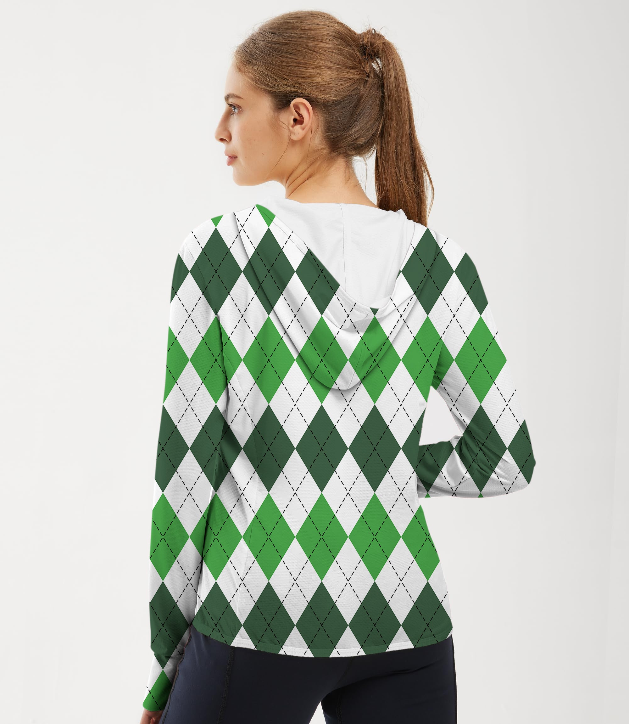 Women's Outdoor St. Patricks day Argyle plaid Golf Sun Protection Slim Fit zip hoodies