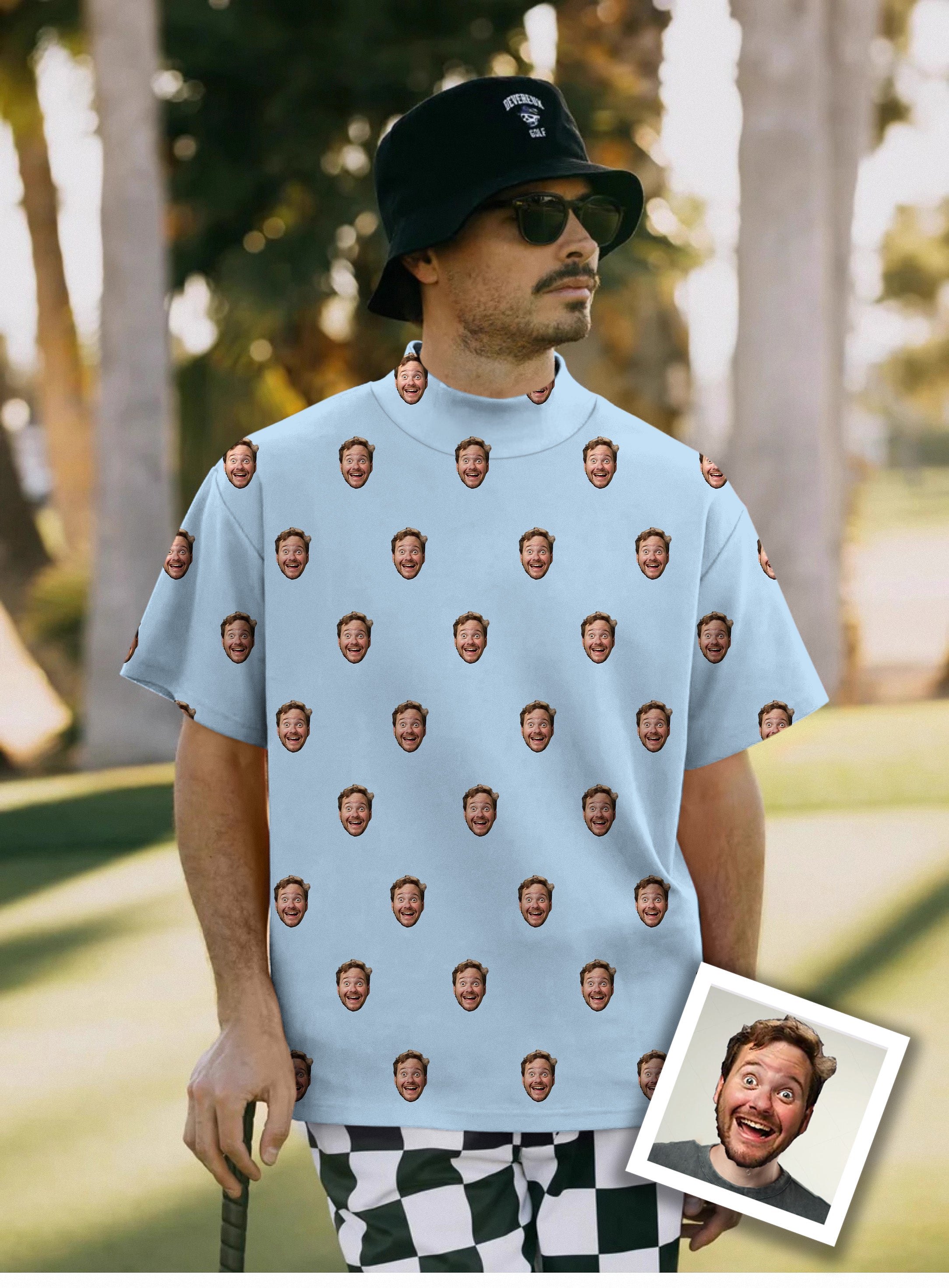 Men's Custom Photo Funny Face Pullover High neck Long/Short sleeve T-Shirt