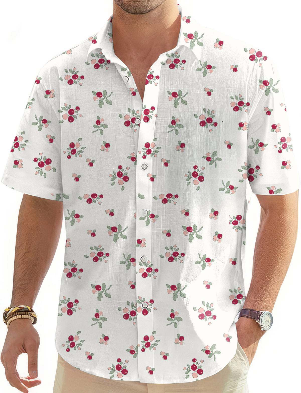Christmas holly berries Men's Golf Hawaiian Shirts Button Down Shirt