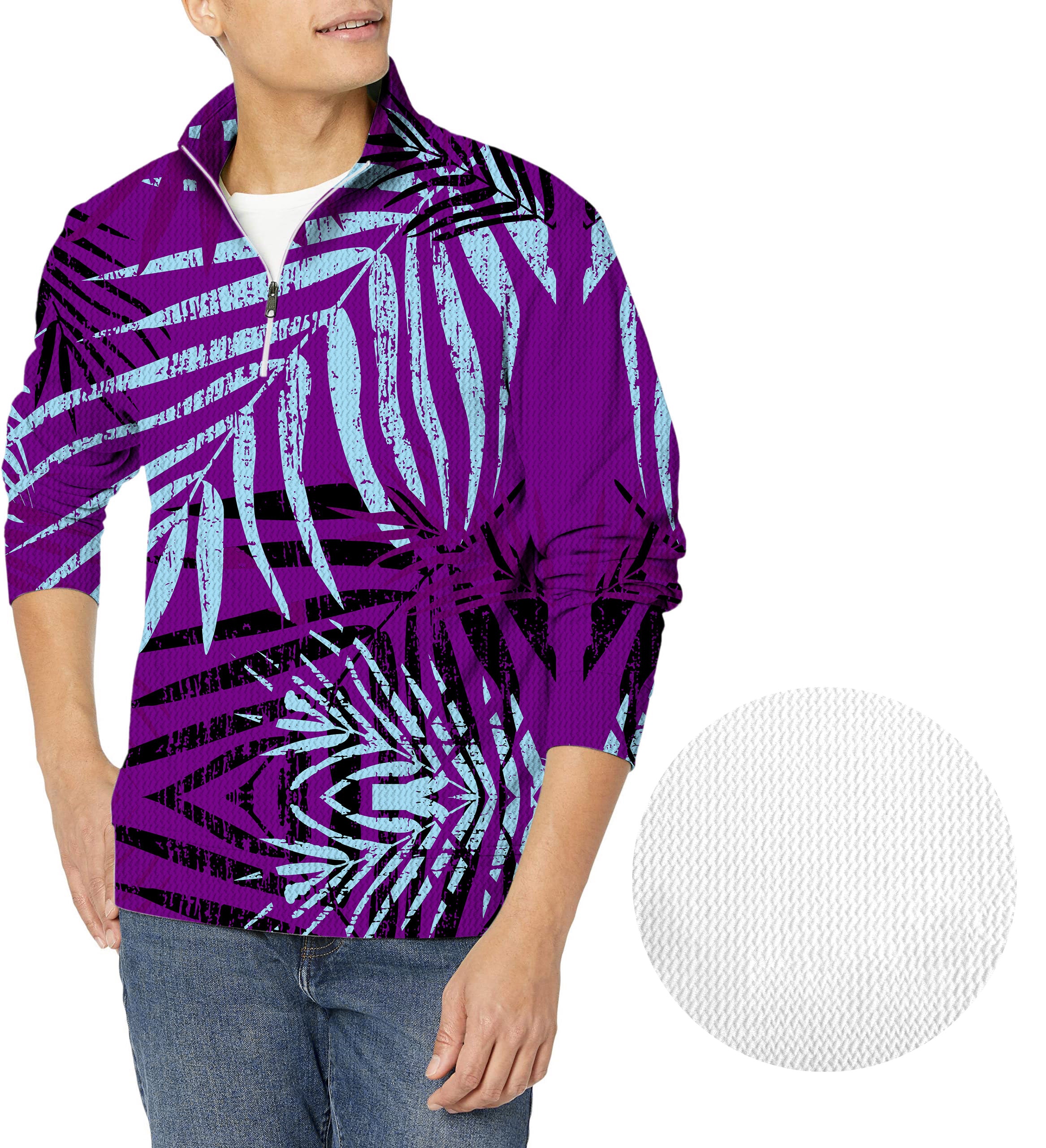 purple leaf-Men's Golf Waffle Zipper Pullover