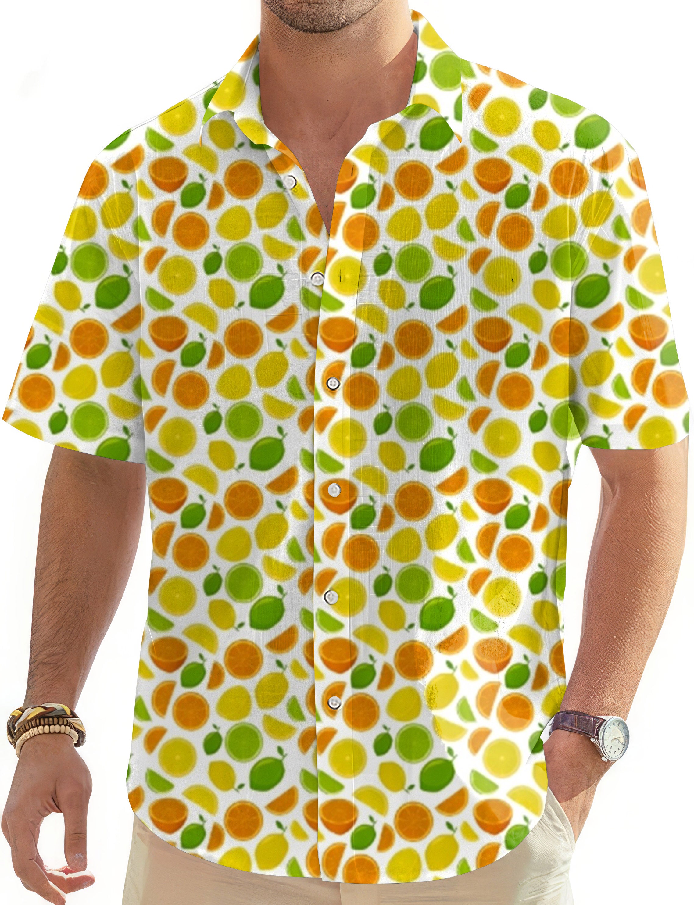 Summer Lemon-Men's Golf Hawaiian Shirts Button Down Shirt