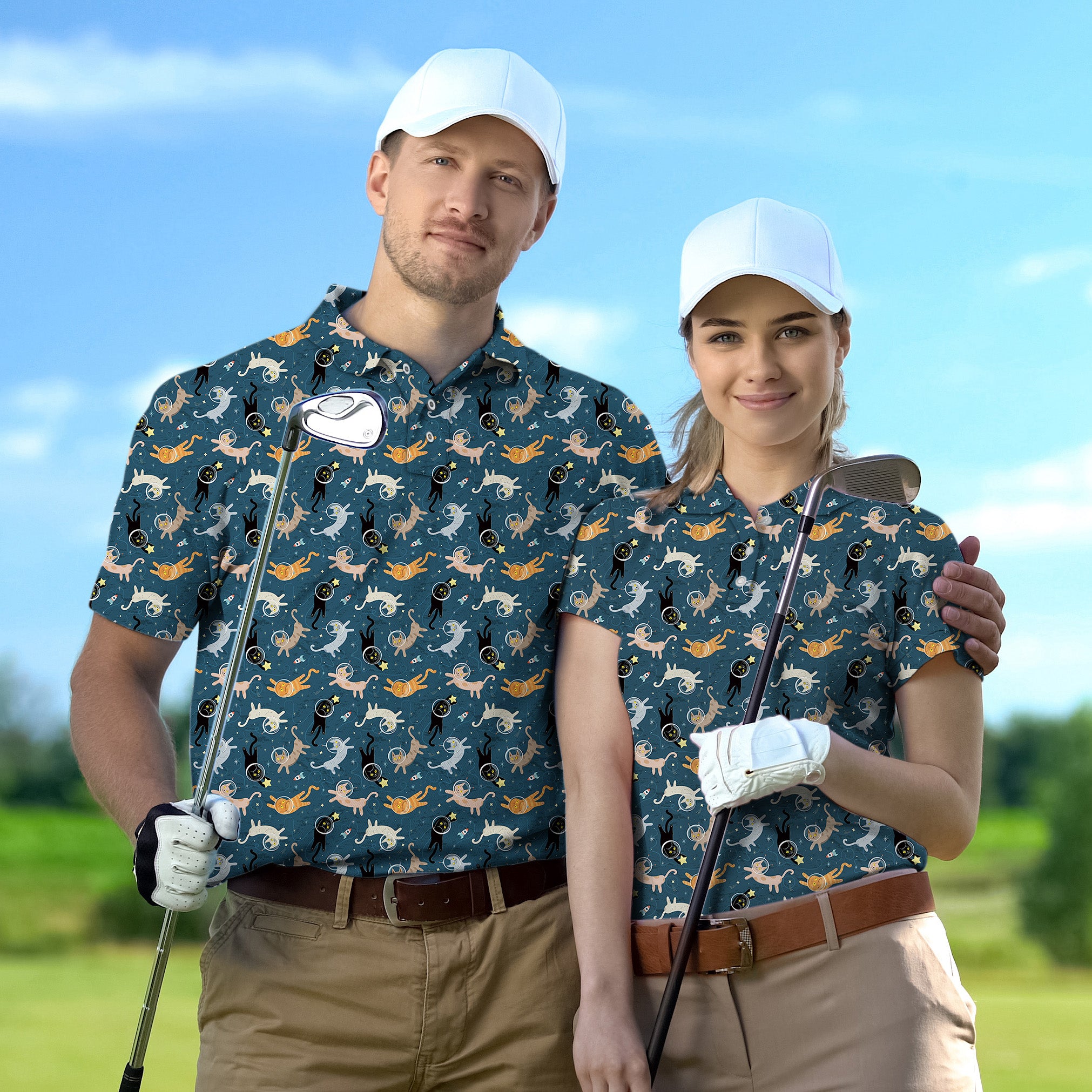 Golf Polo Couple Family set Space Cats tournament