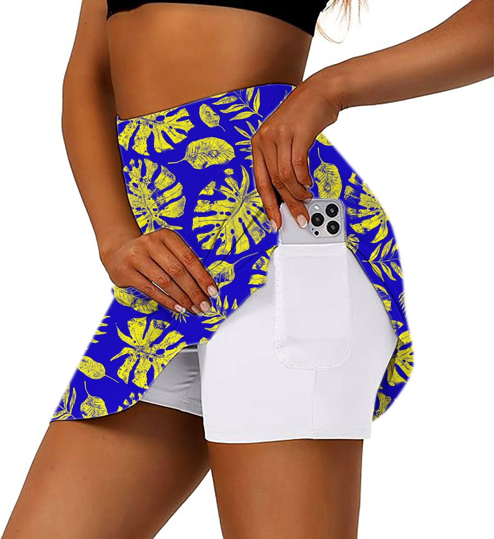 Women's Tropical plants Golf Skirts Inner Shorts Pocket