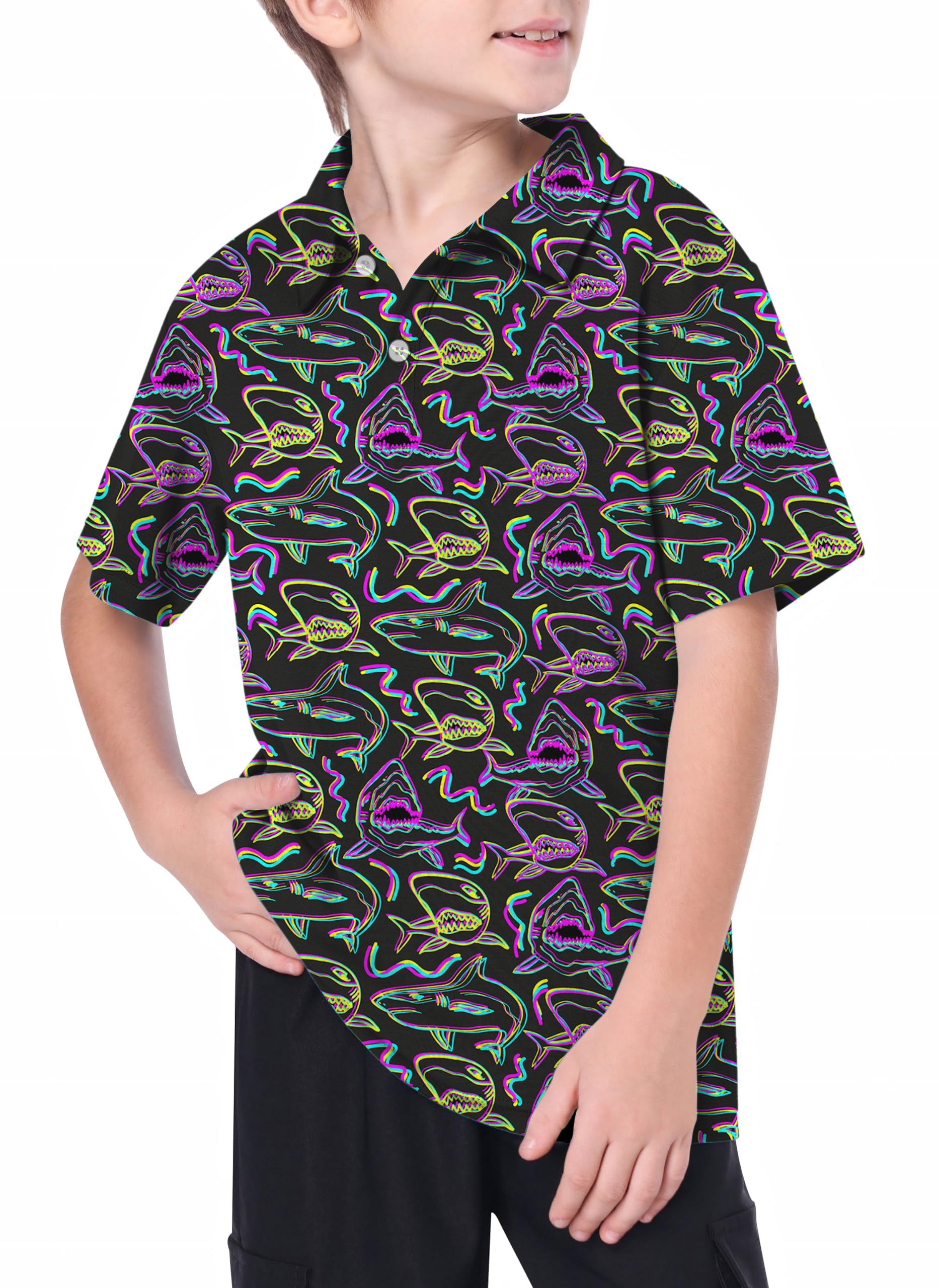 Youth Neon Sharks Golf Polo