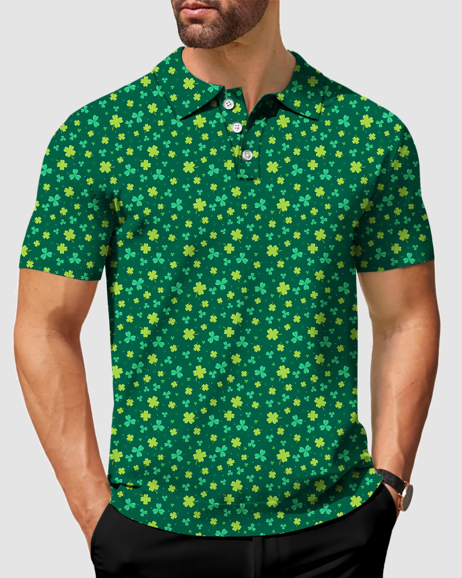 Men's Leaf clover St. Patrick's Day Golf Polo