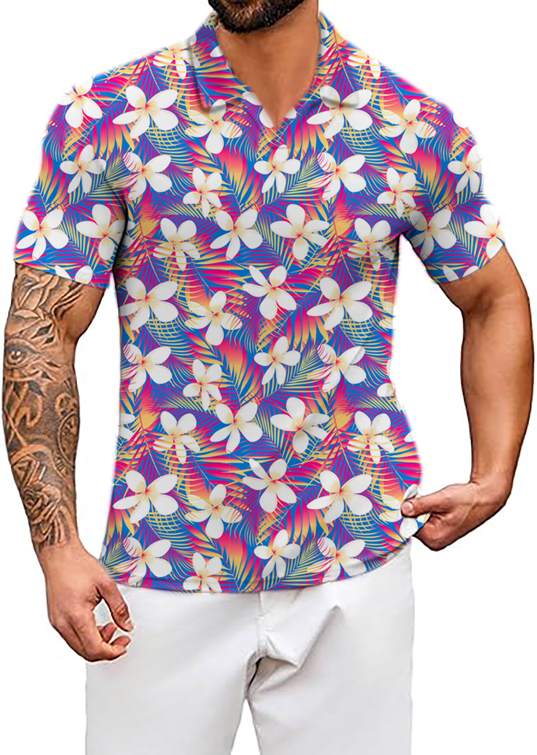 Men's Rainbow Tropics V Neck Golf Polo Shirts