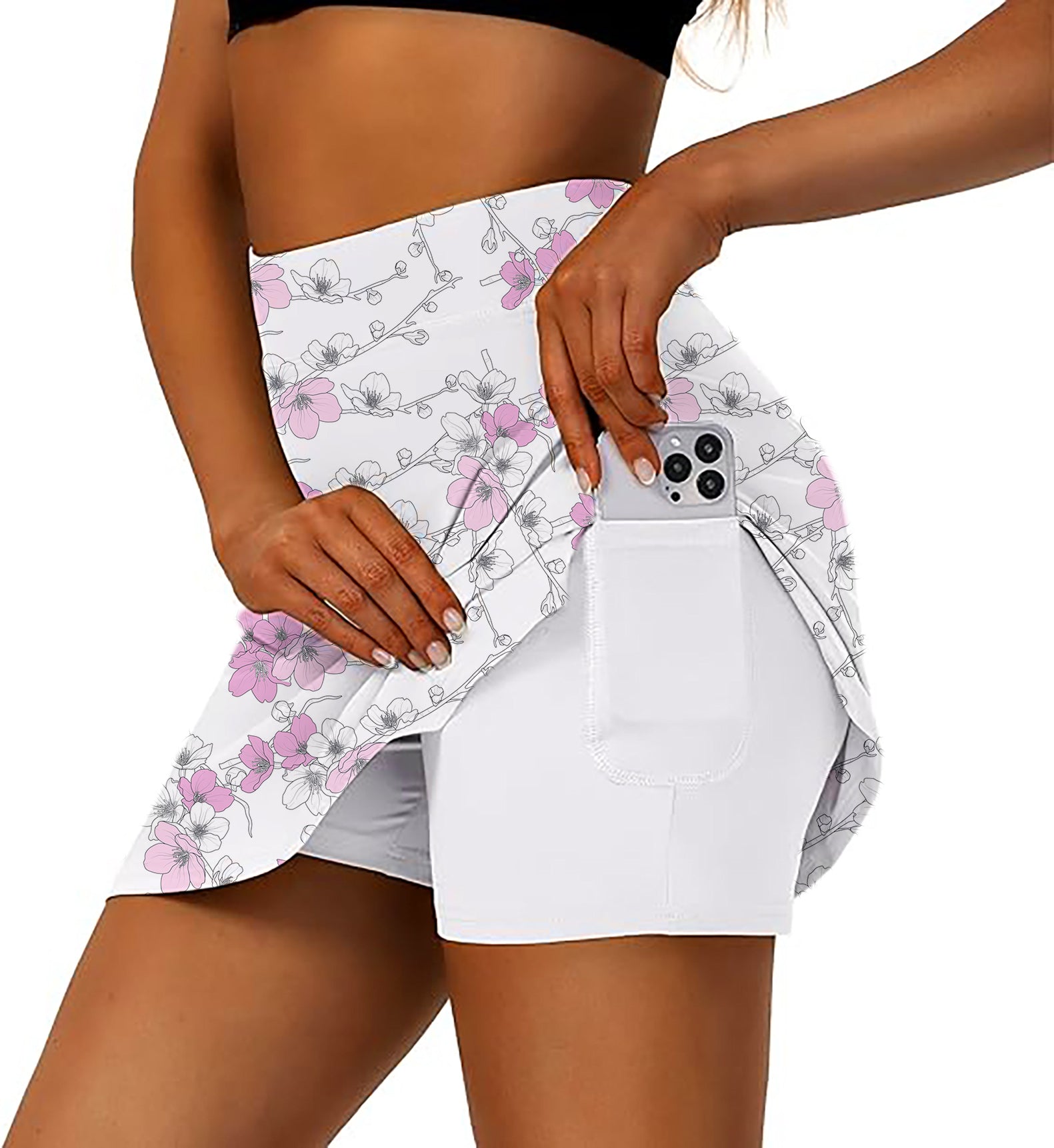 White Cherry Blossom Women's Athletic Golf Skorts Flared Skirts