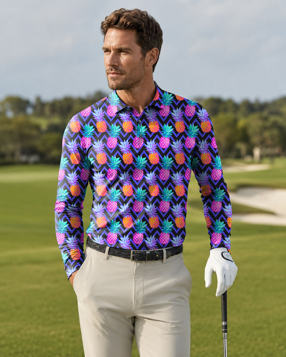 pineapple-Men's golf Long-sleeved Polo