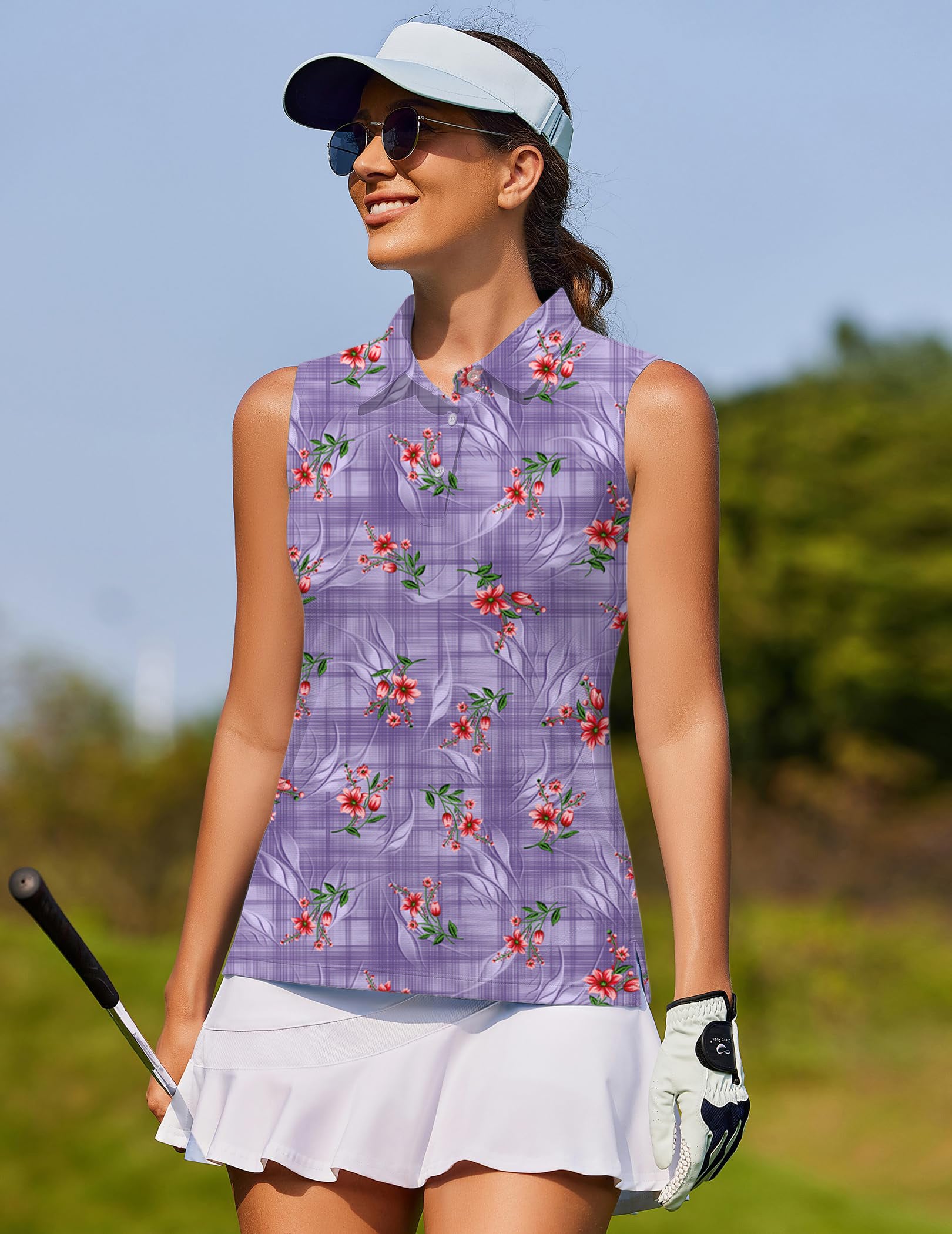 Purple flower-Women's golf Sleeveless shirt