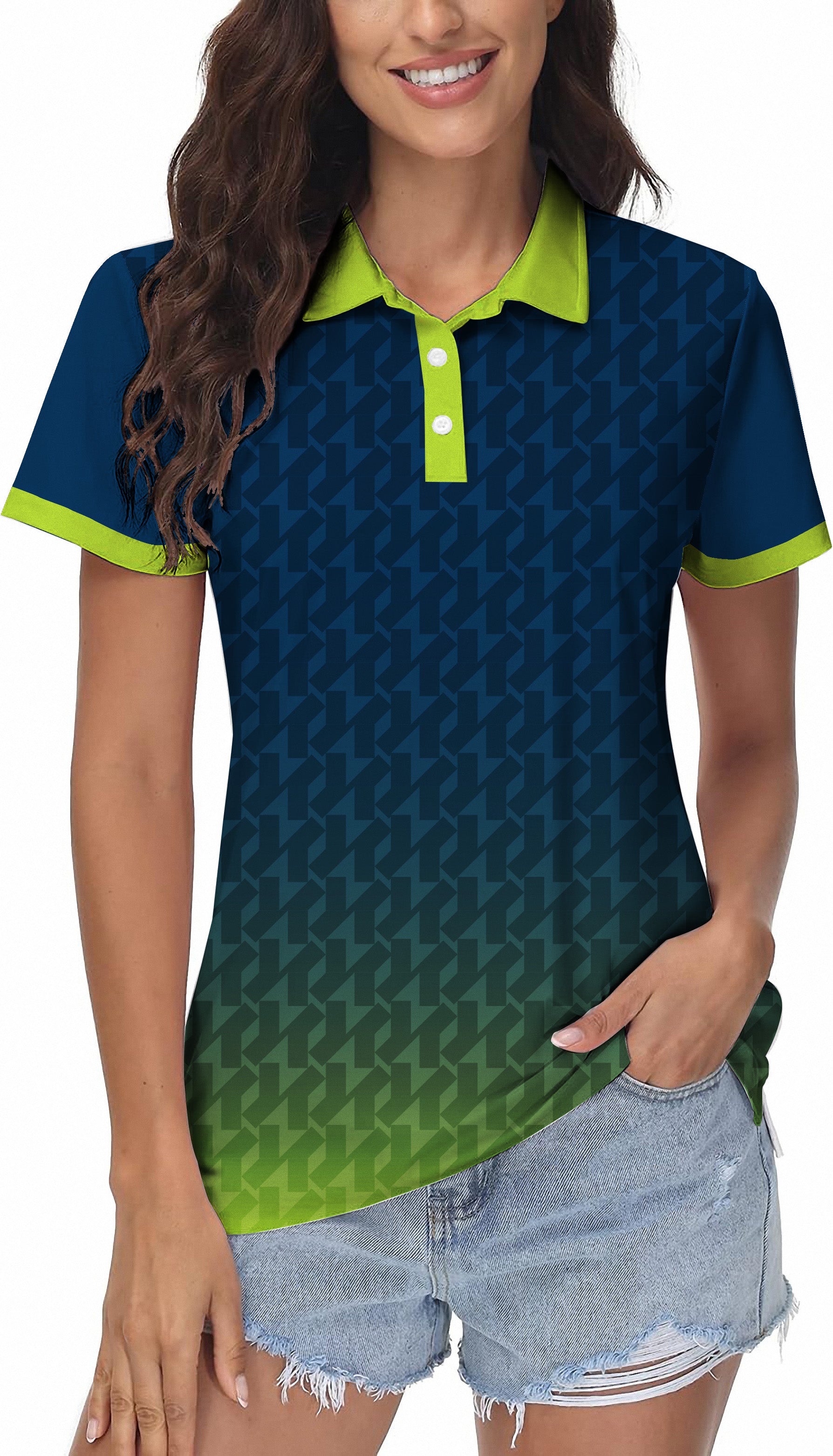 Green Gradient Custom Sport Team Competition Uniforms Women's Golf Polo