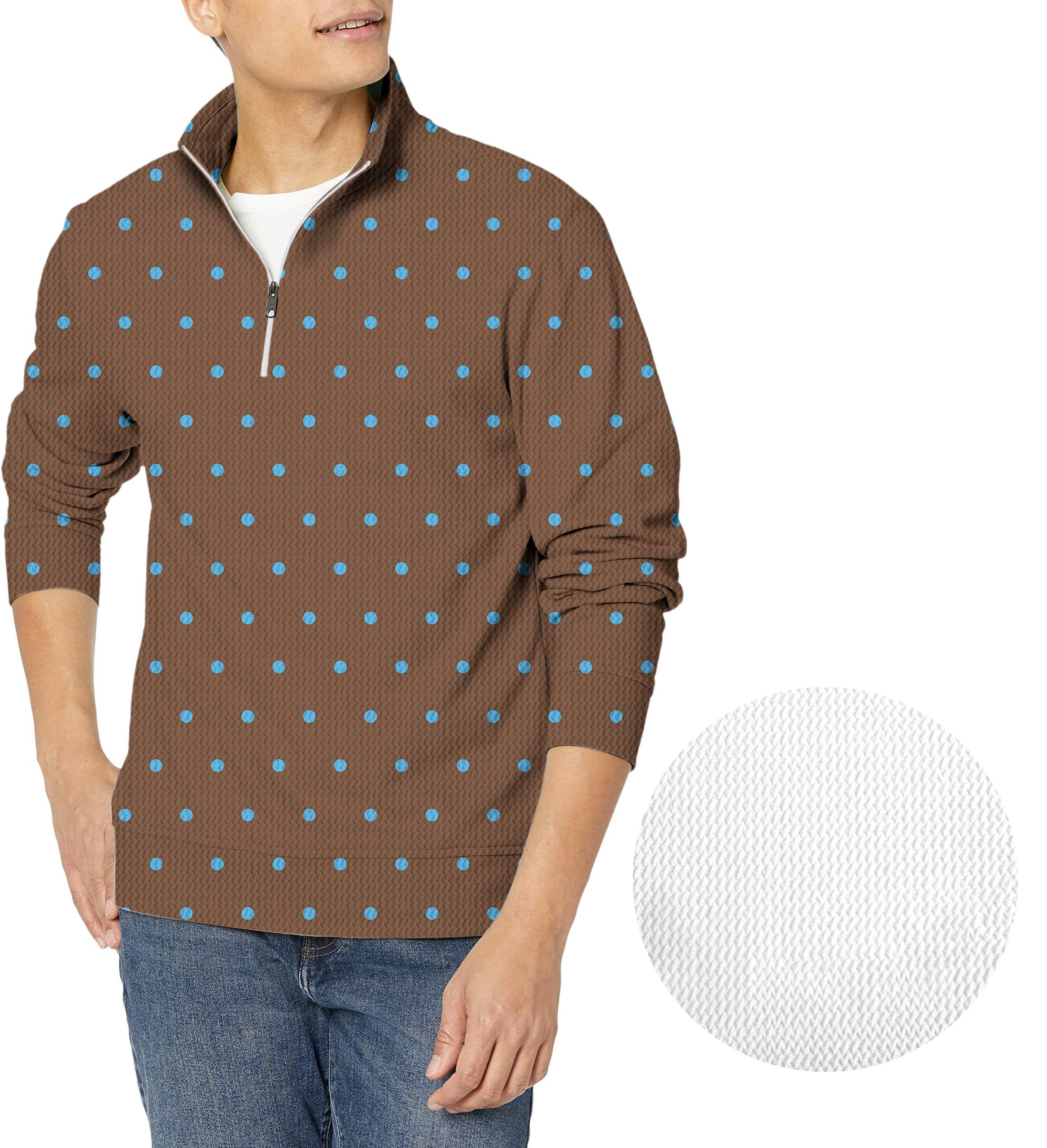 Brown Polka Dots Men's Golf Waffle Zipper Pullover