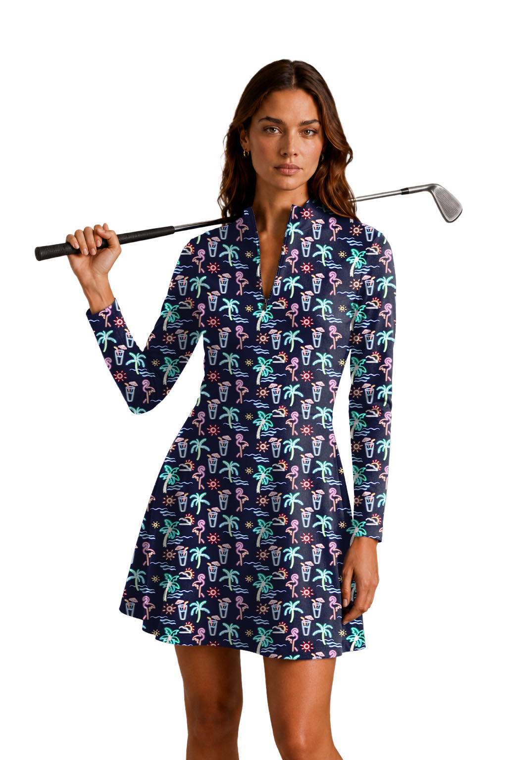 Neon Summer Women's Golf Long Sleeve Zipper Dresses Comes with separate matching shorts