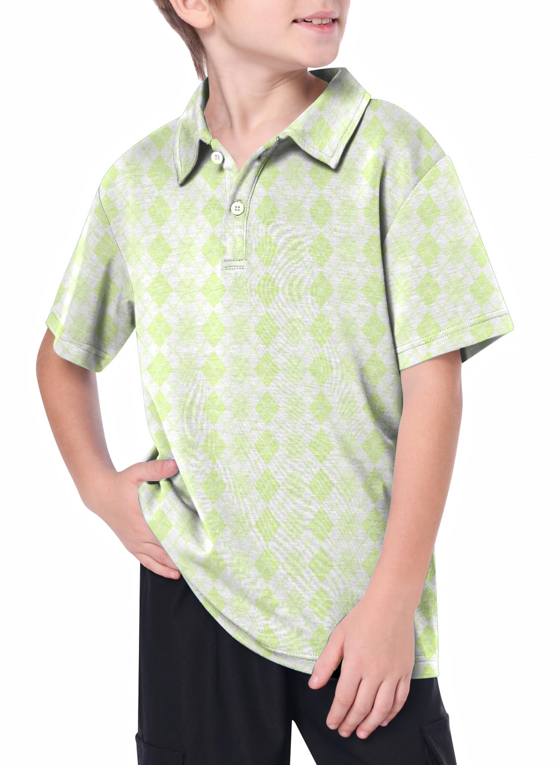 Youth green grid Golf Polo