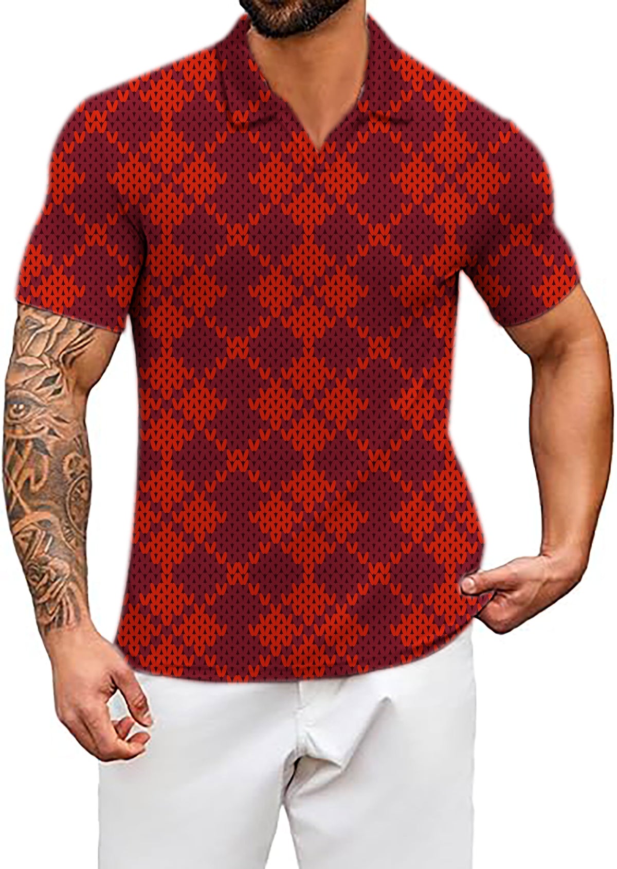 Men's Christmas Red V Neck Golf Polo Shirts