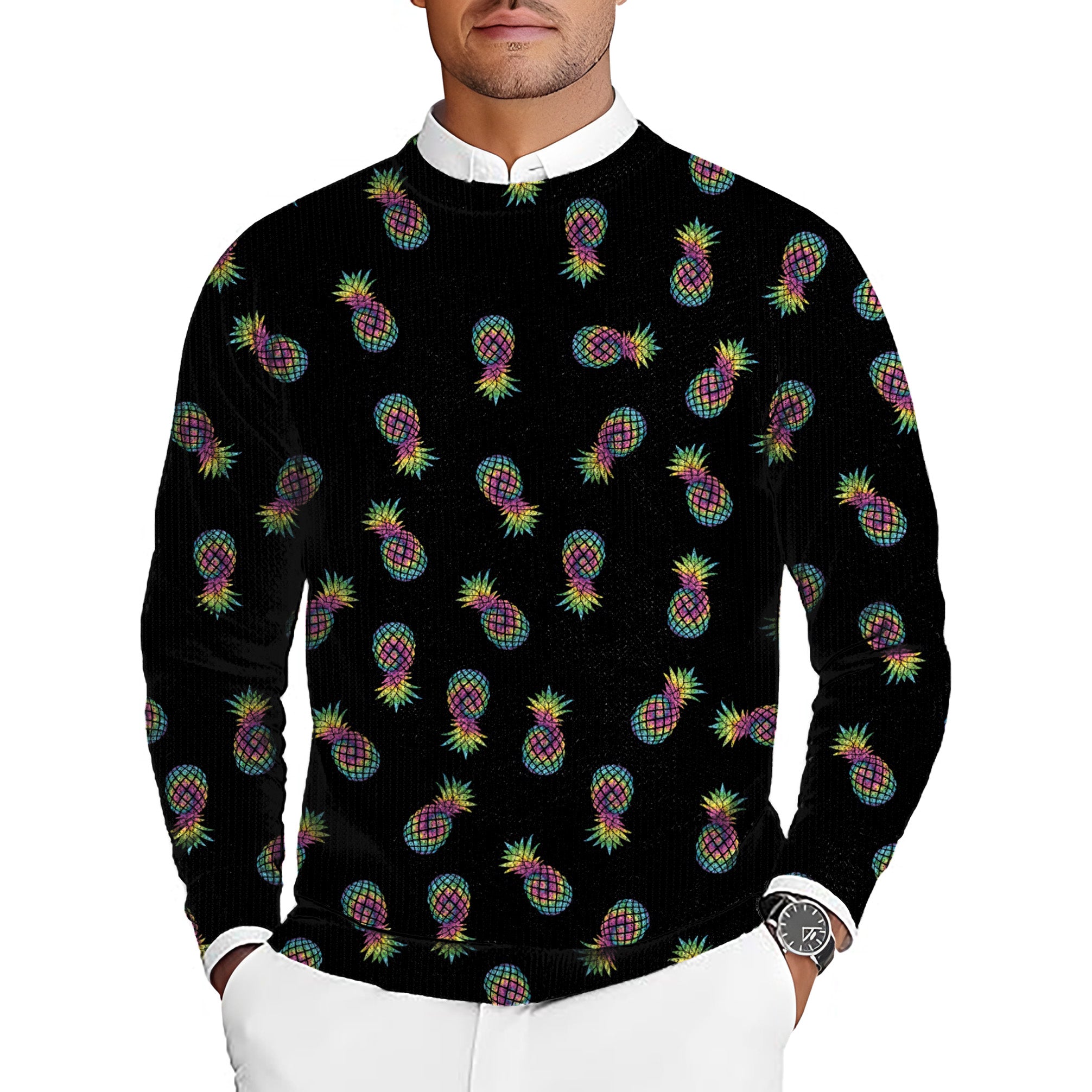 Colored Pineapple Men's Golf Crewneck Pullover Sweaters Ugly Sweater