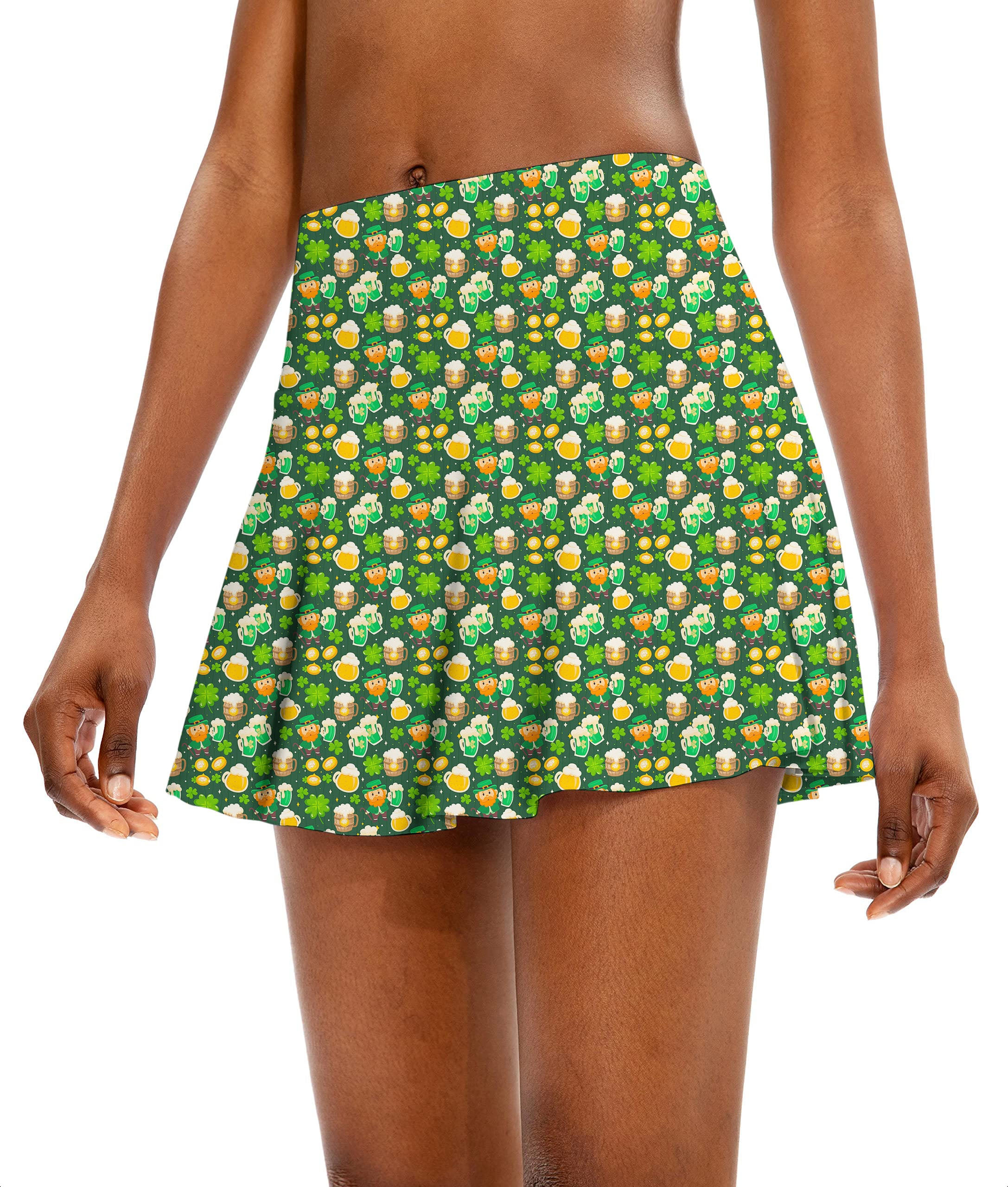 Green beer clover leaf St. Patrick's Day Women's Athletic Golf Skorts Flared Skirts