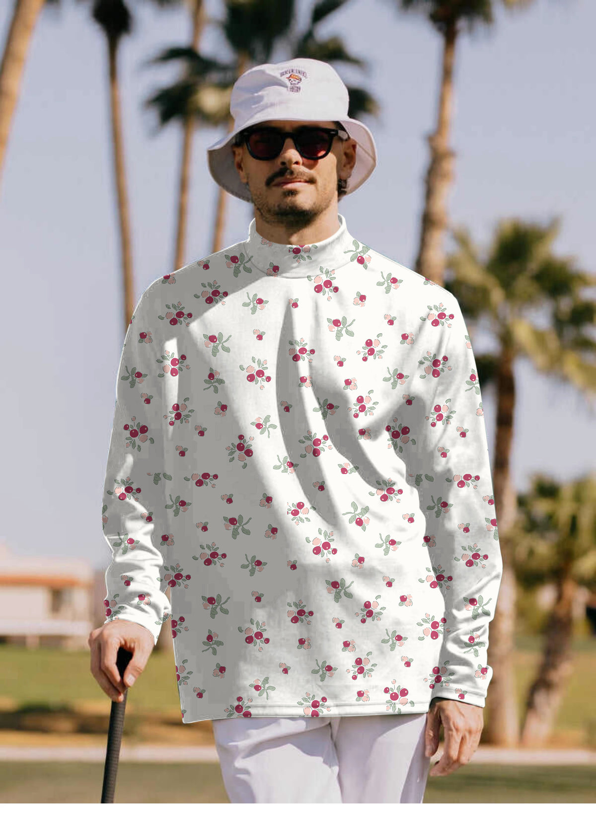 Men's Christmas holly berries Mock Neck Long/Short Sleeve Golf Tops