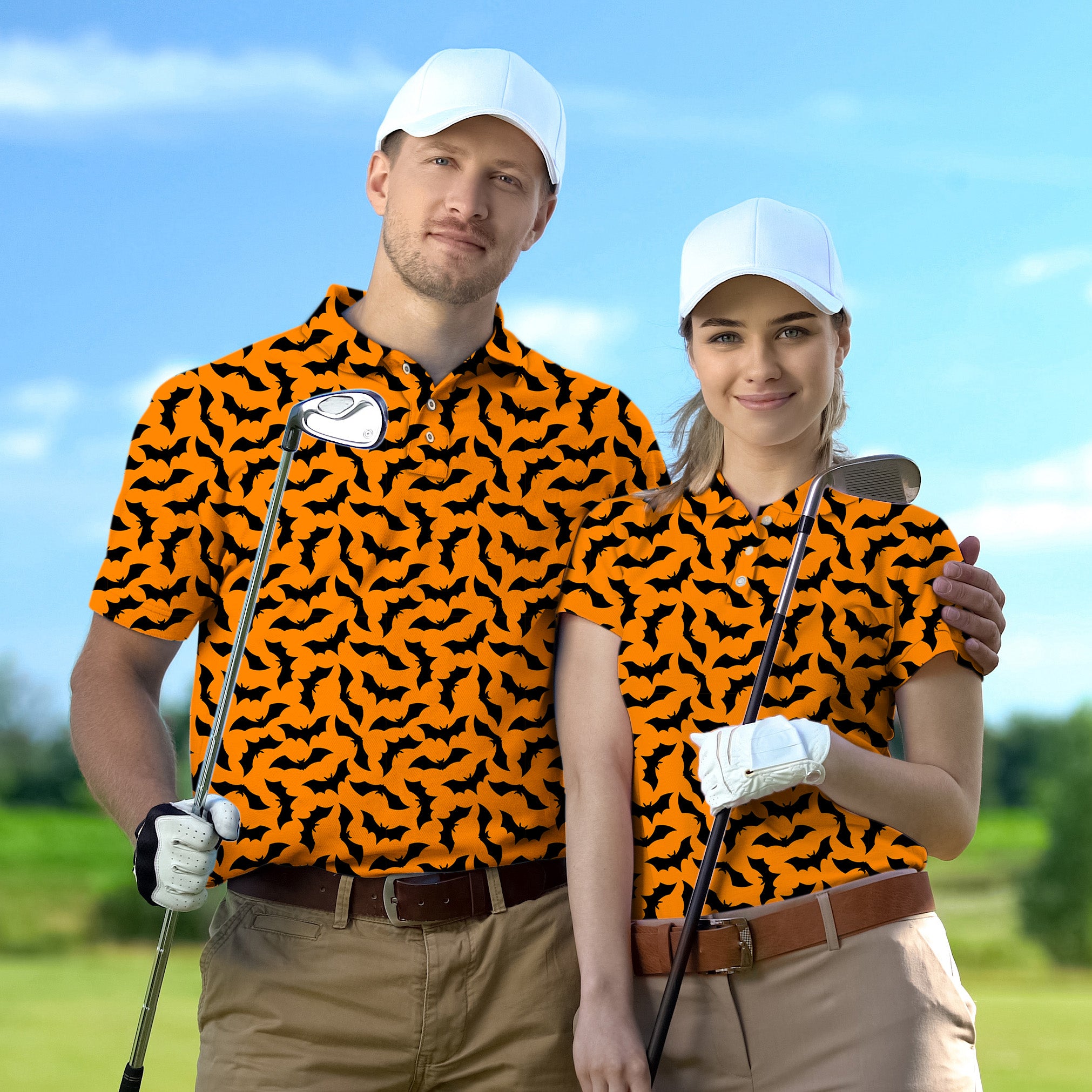 Couple Halloween Bat Custom The Background Color set Golf Championship Trophy tournament