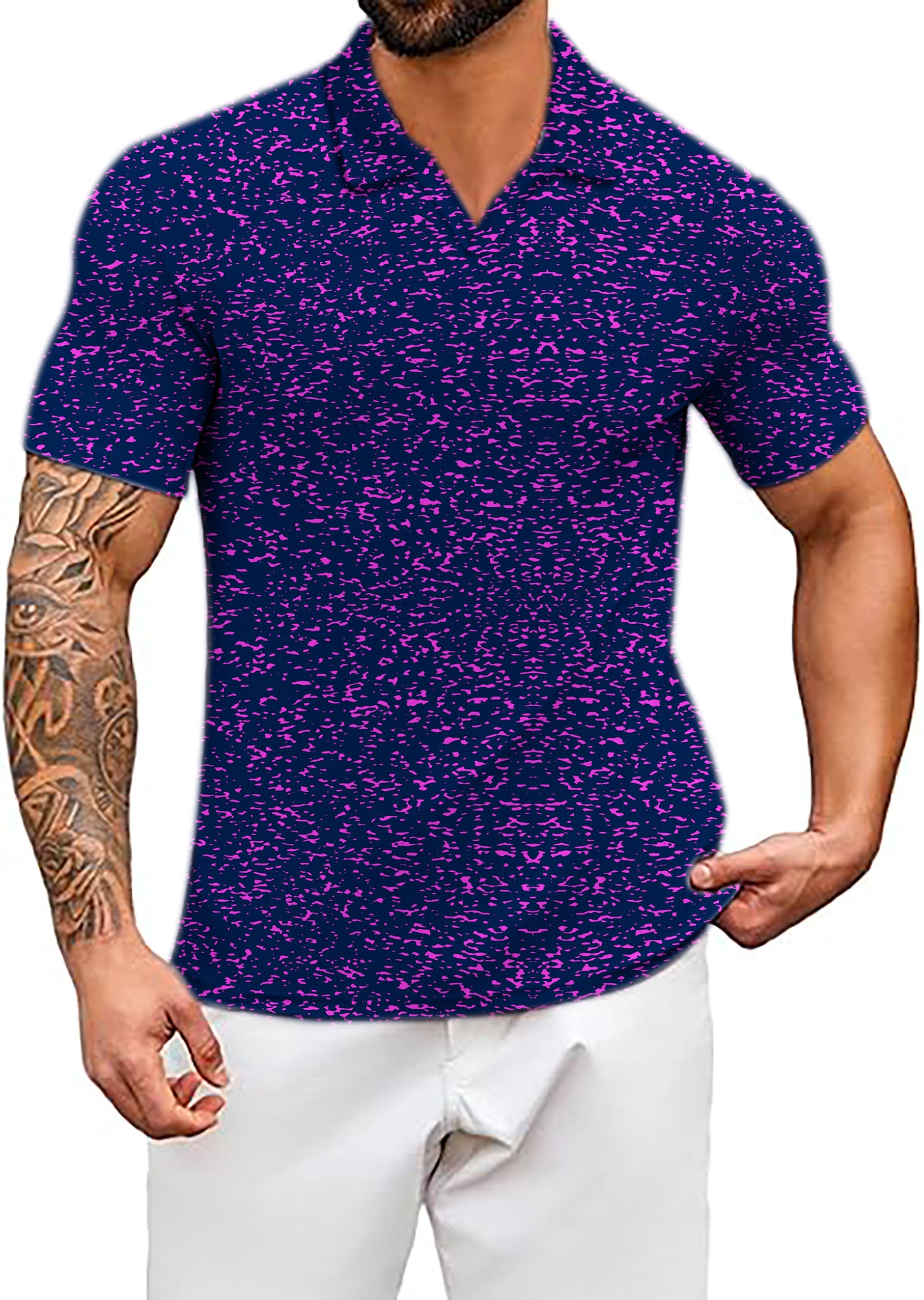 Men's Purple spots V Neck Golf Polo Shirts