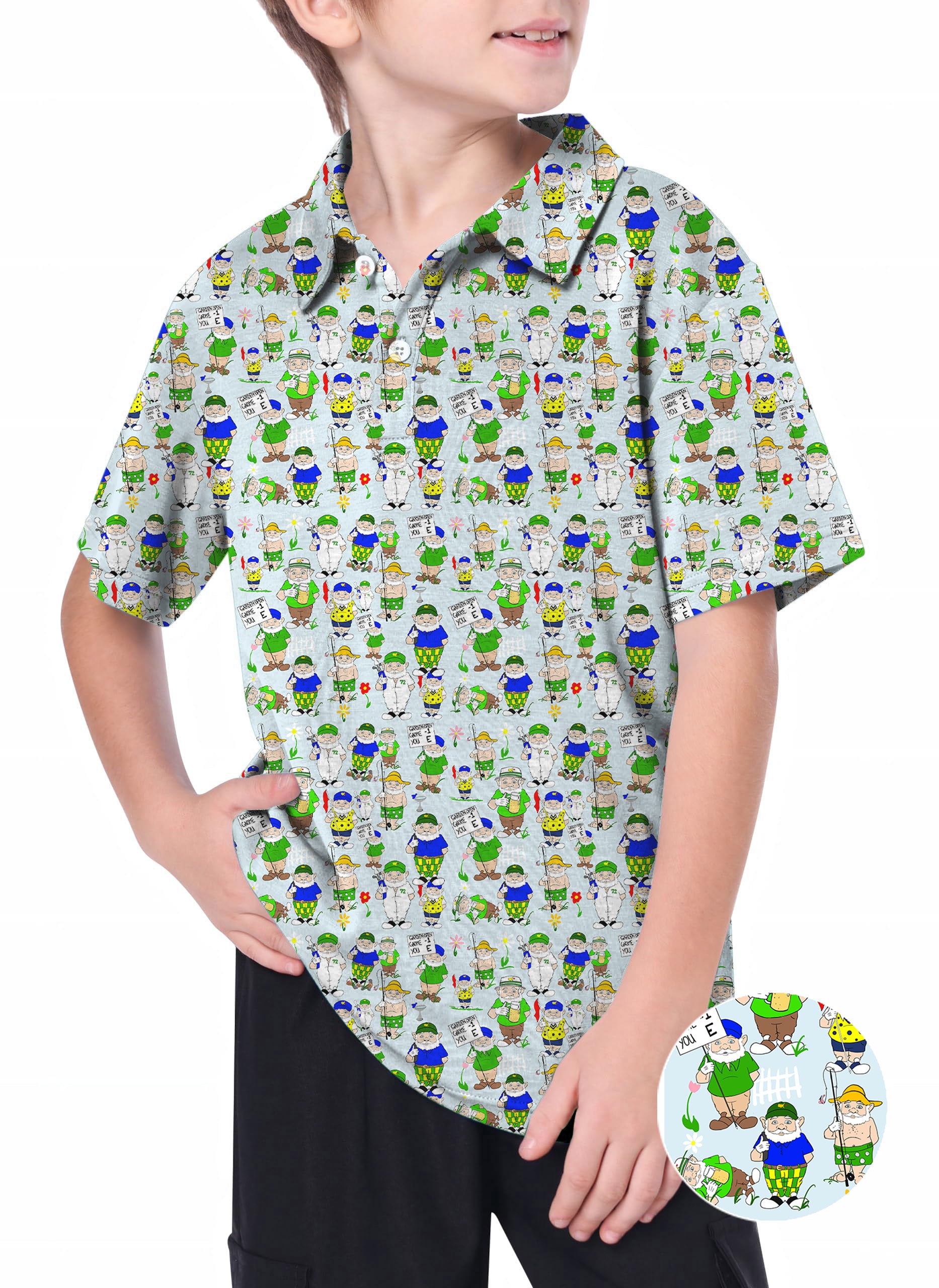 Youth  Gnome Garden Open Designer style Golf Polo