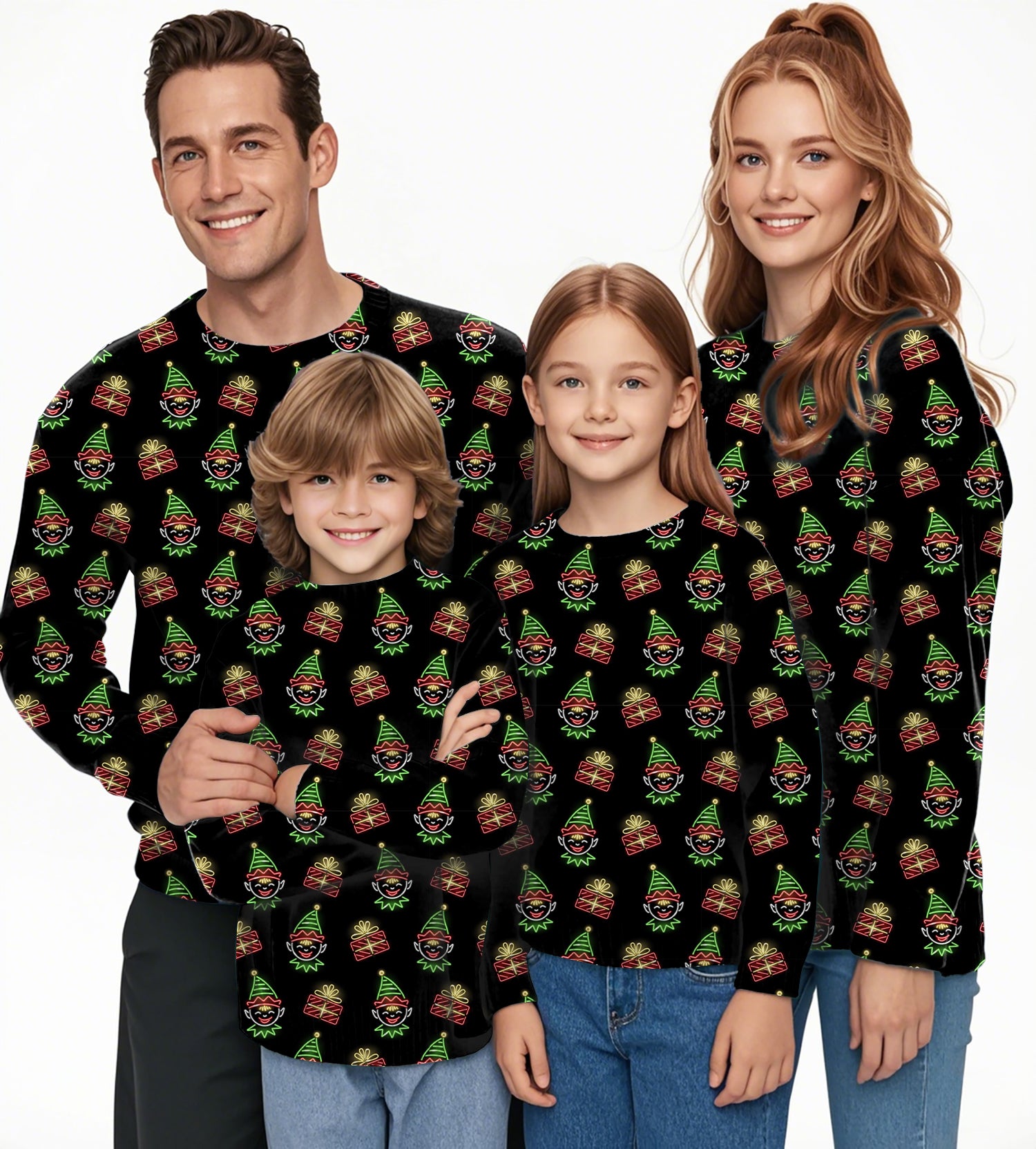 Neon Elves Crewneck Pullover Ugly Sweater Men Women boy girl family