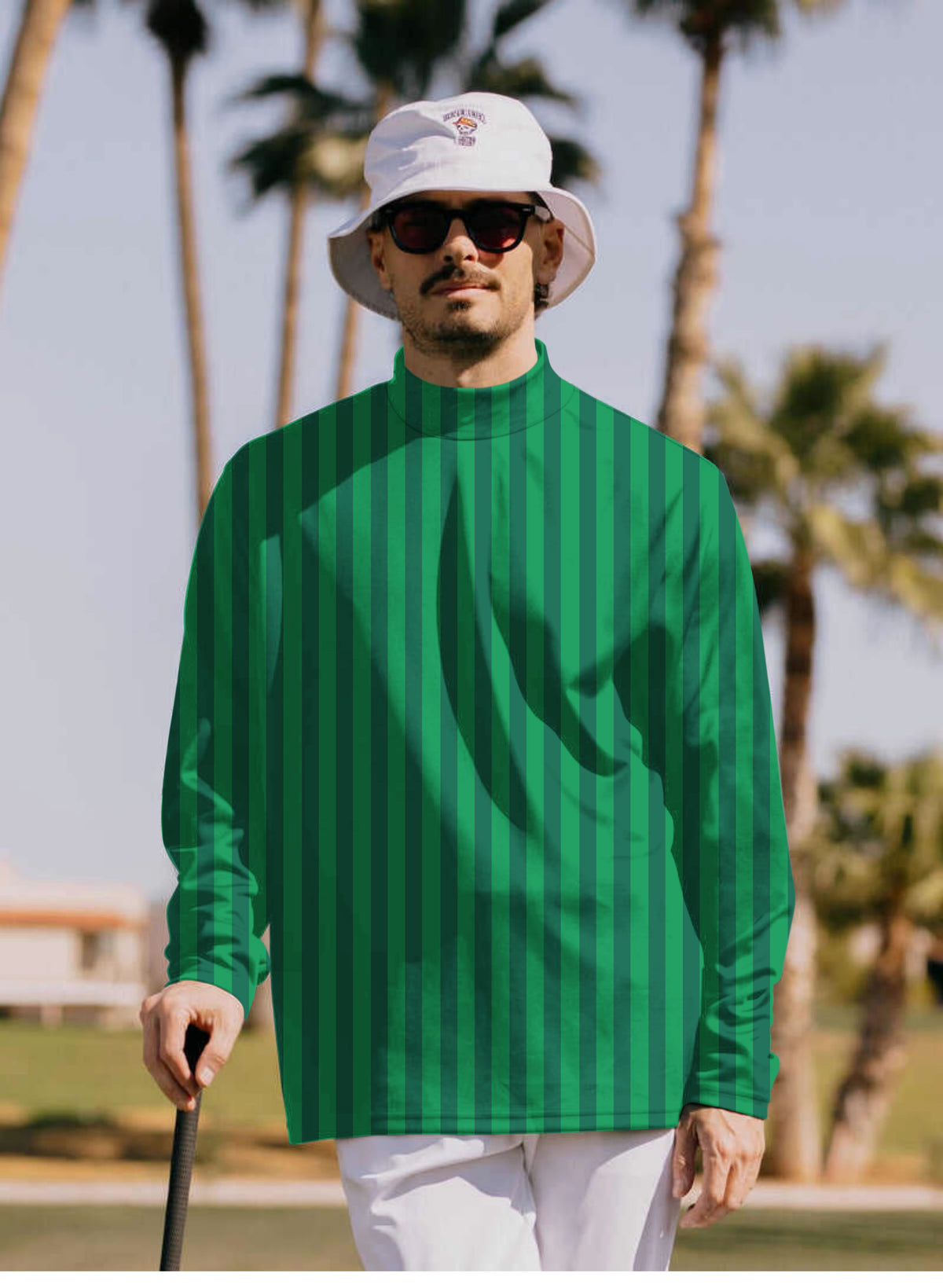 Men's Vertical stripes on a watermelon Mock Neck Long/Short Sleeve Golf Tops