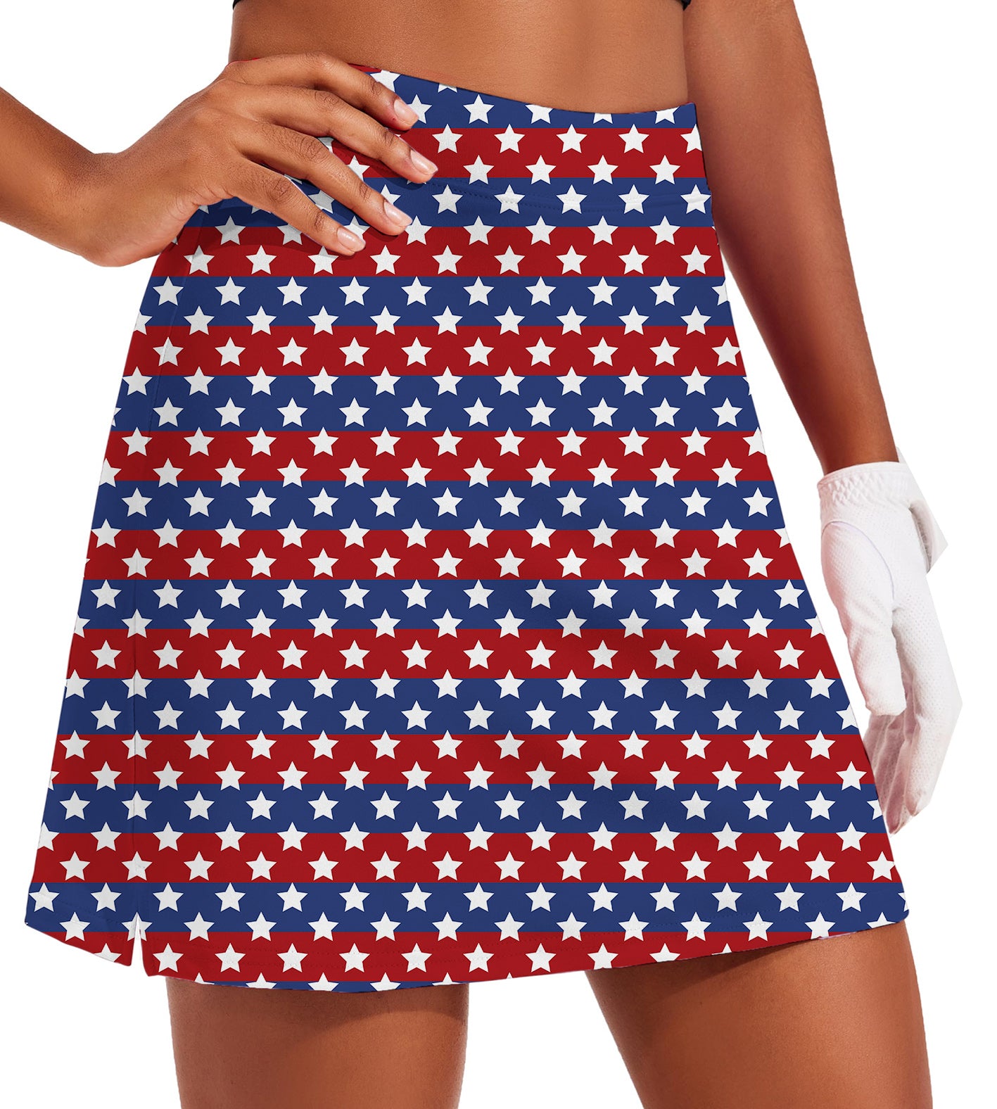 Women's US Flag Stars Golf Skirts Inner Shorts Pocket