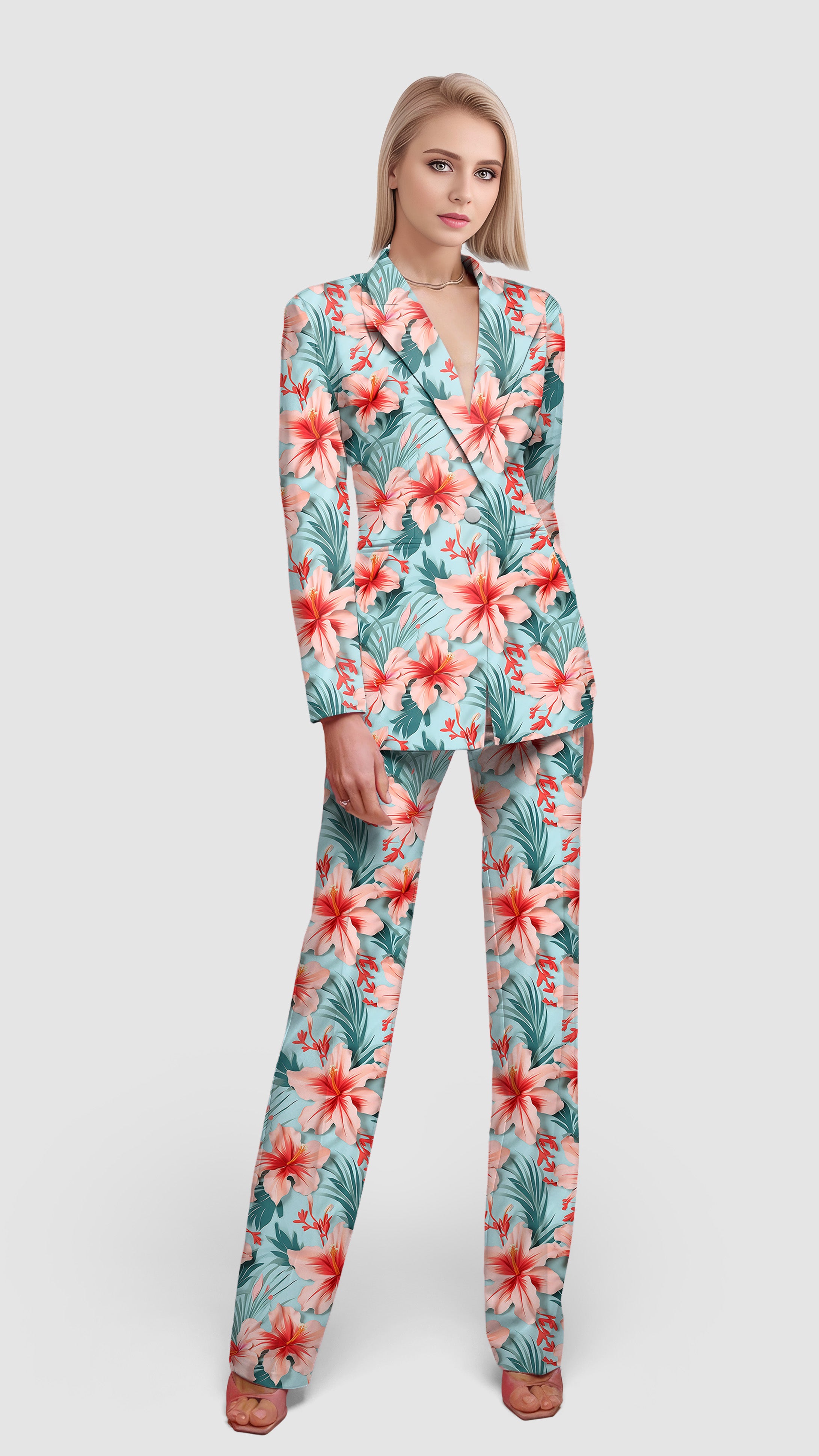 Tropical Course-Women's Blazer Casual Work Office Blazer Suit set