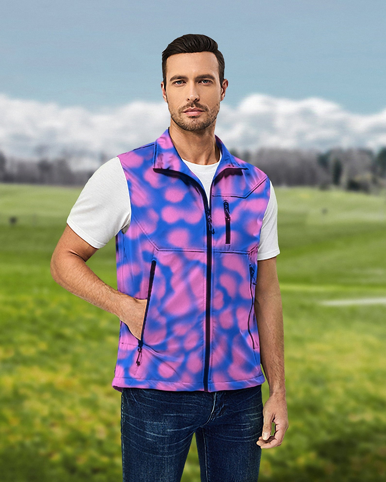 Men's Space Aura Lightweight Softshell Vest Sleeveless Jacket for Golf Windproof Waterproof