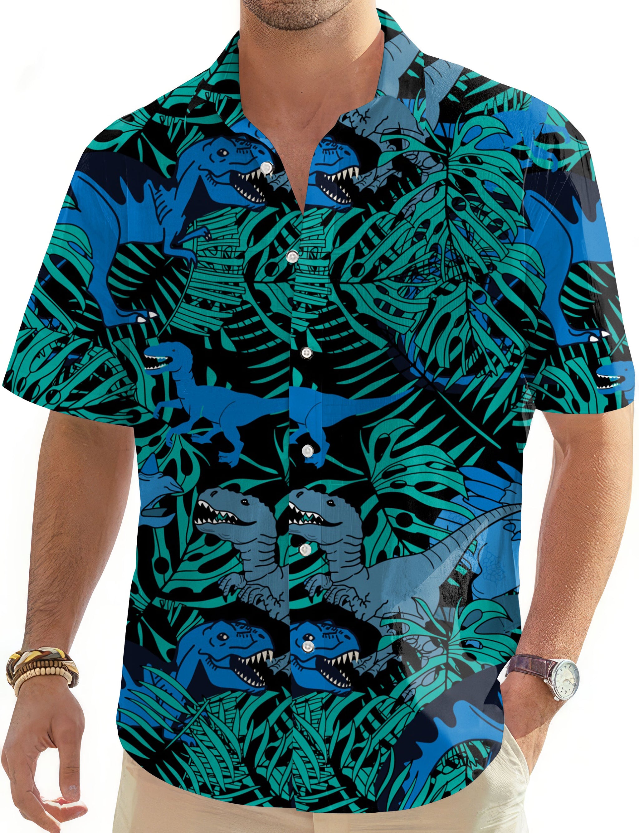T-Rex Jungle-Men's Golf Hawaiian Shirts Button Down Shirt