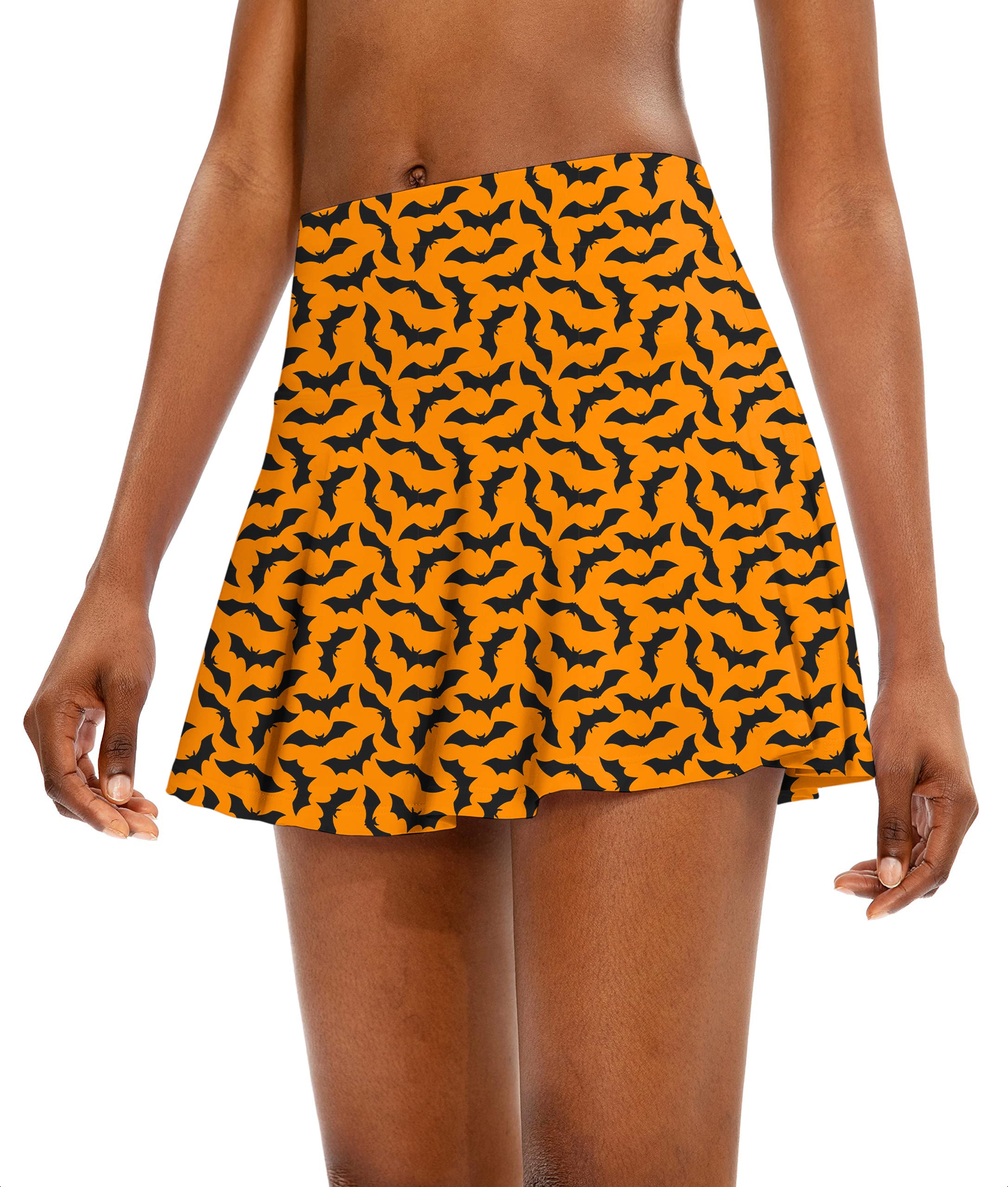 Halloween Bat Custom The Background Color Women's Athletic Golf Skorts Flared Skirts