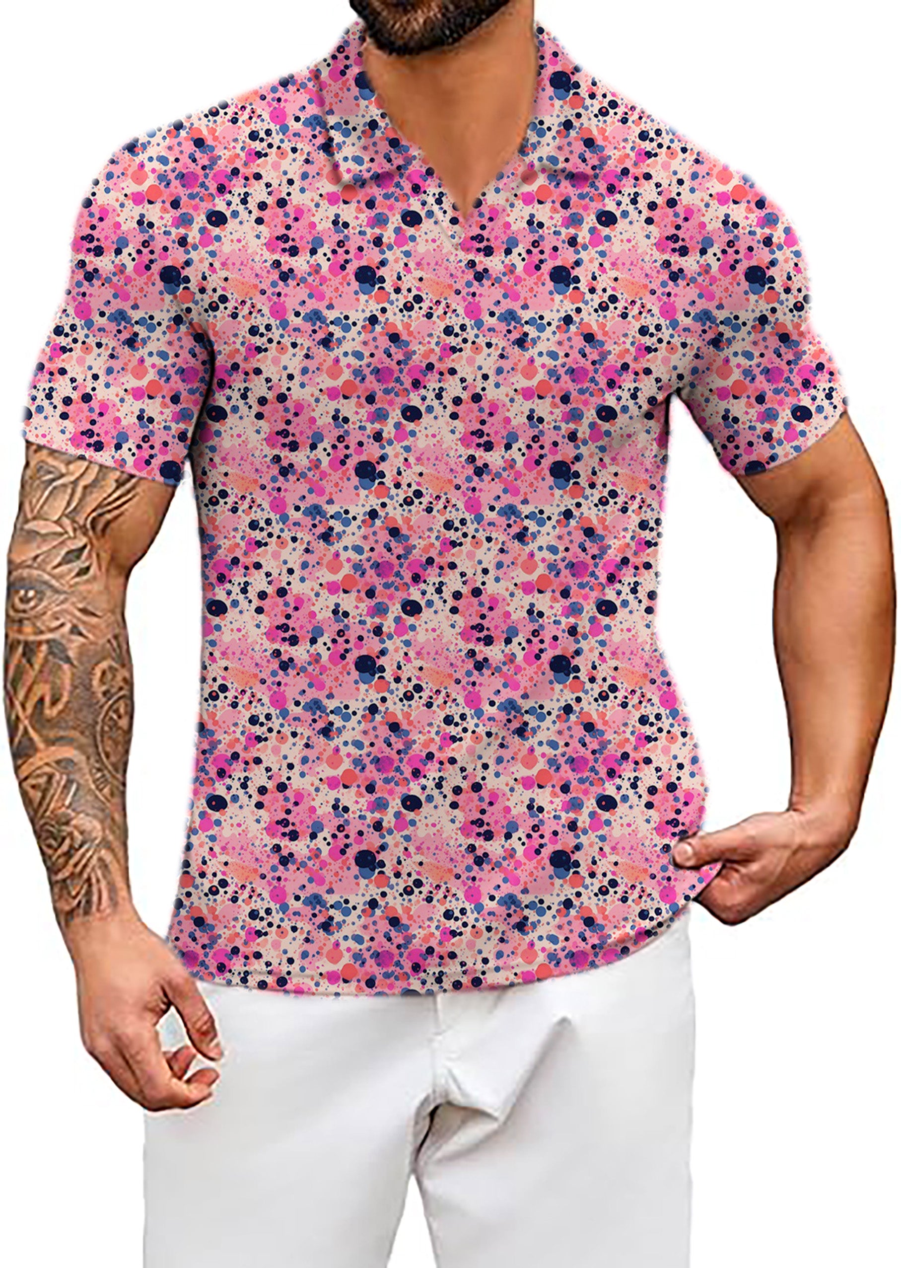 Men's Fuchsia Fusion V Neck Golf Polo Shirts