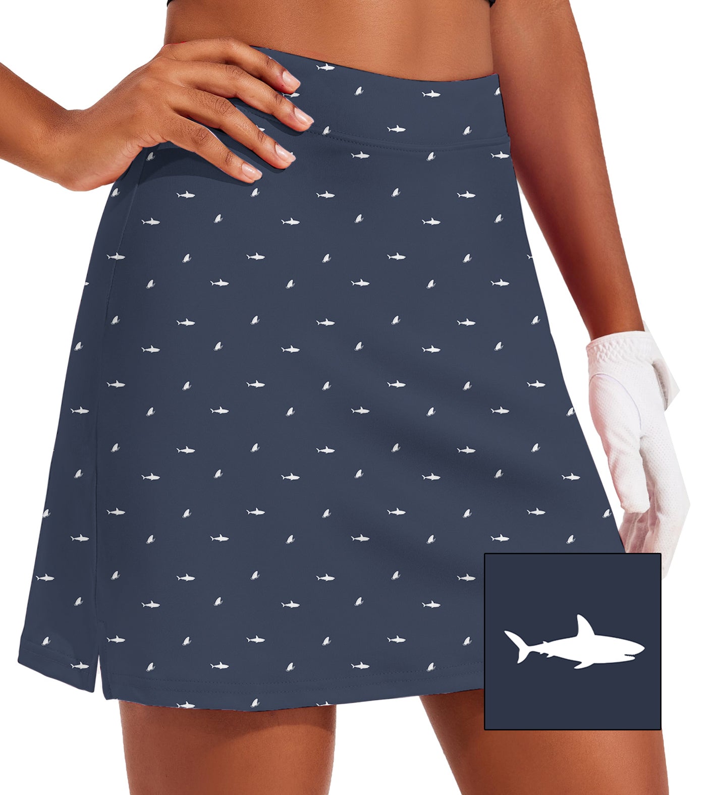 Women's -White Shark and Fin  Custom The Background Color Golf Skirts Inner Shorts Pocket