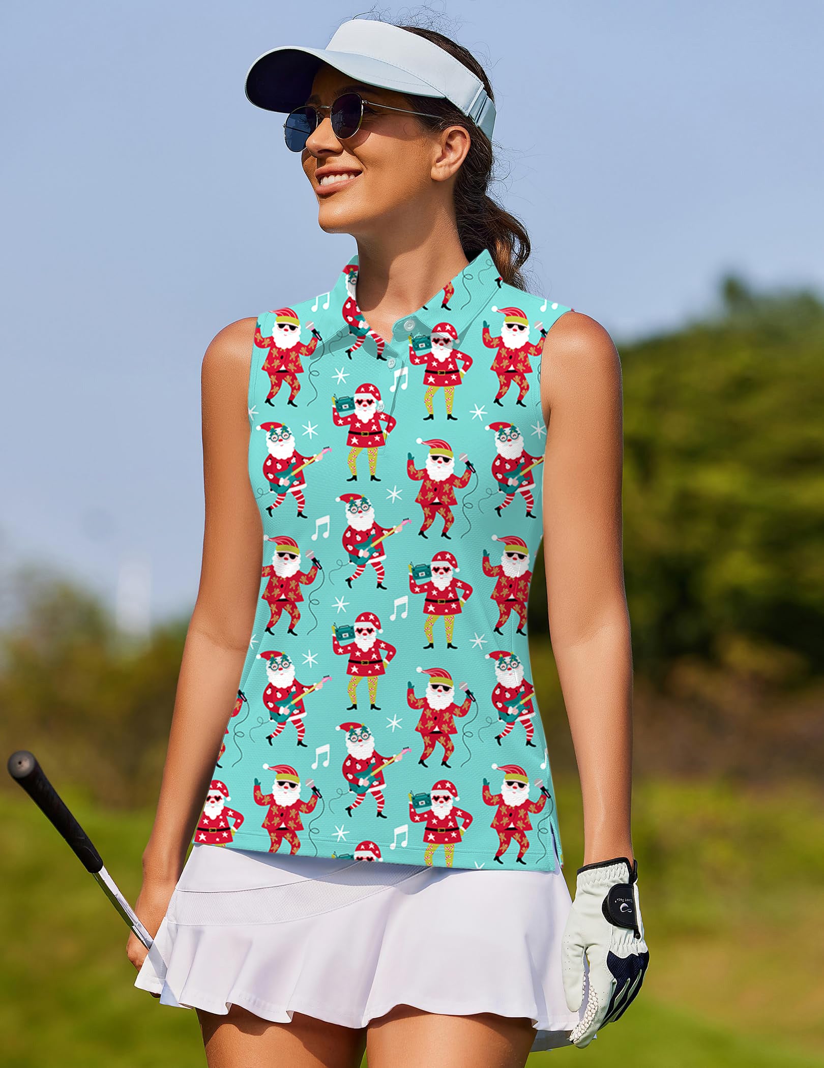 Women's Christmas Santa dance golf Sleeveless shirt